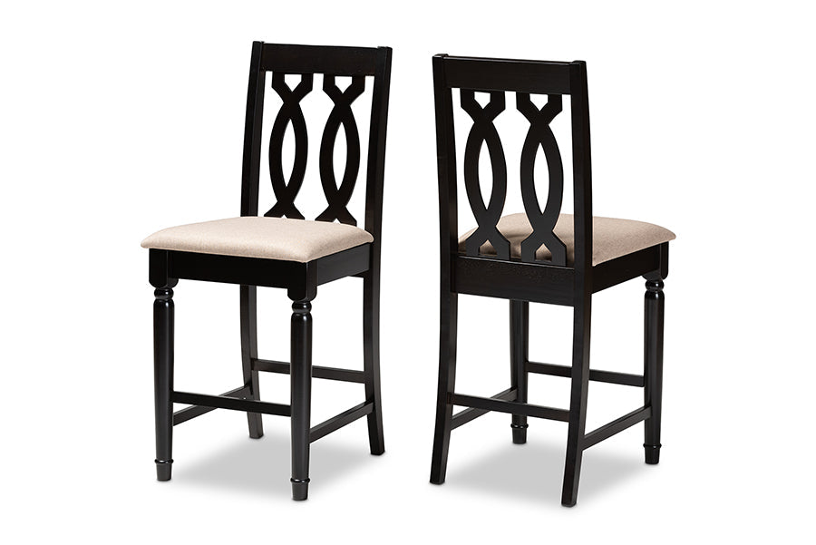 Baxton Studio Darcie Modern and Contemporary Sand Fabric Upholstered Espresso Brown Finished 2-Piece Wood Counter Stool Set of 4