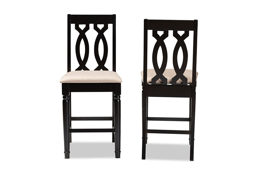 Baxton Studio Darcie Modern and Contemporary Sand Fabric Upholstered Espresso Brown Finished 2-Piece Wood Counter Stool Set of 4
