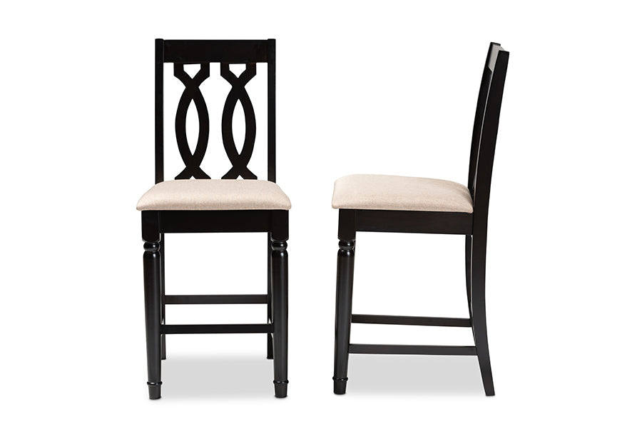Baxton Studio Darcie Modern and Contemporary Sand Fabric Upholstered Espresso Brown Finished 2-Piece Wood Counter Stool Set of 4