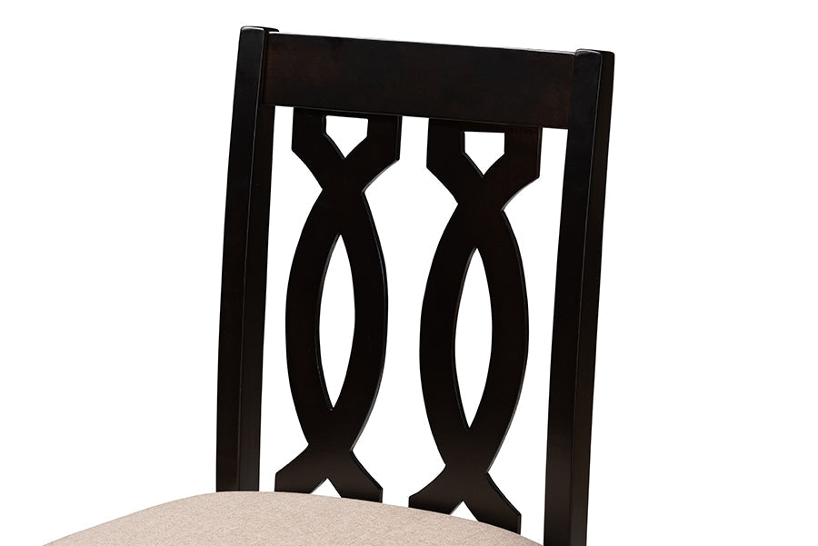 Baxton Studio Darcie Modern and Contemporary Sand Fabric Upholstered Espresso Brown Finished 2-Piece Wood Counter Stool Set of 4