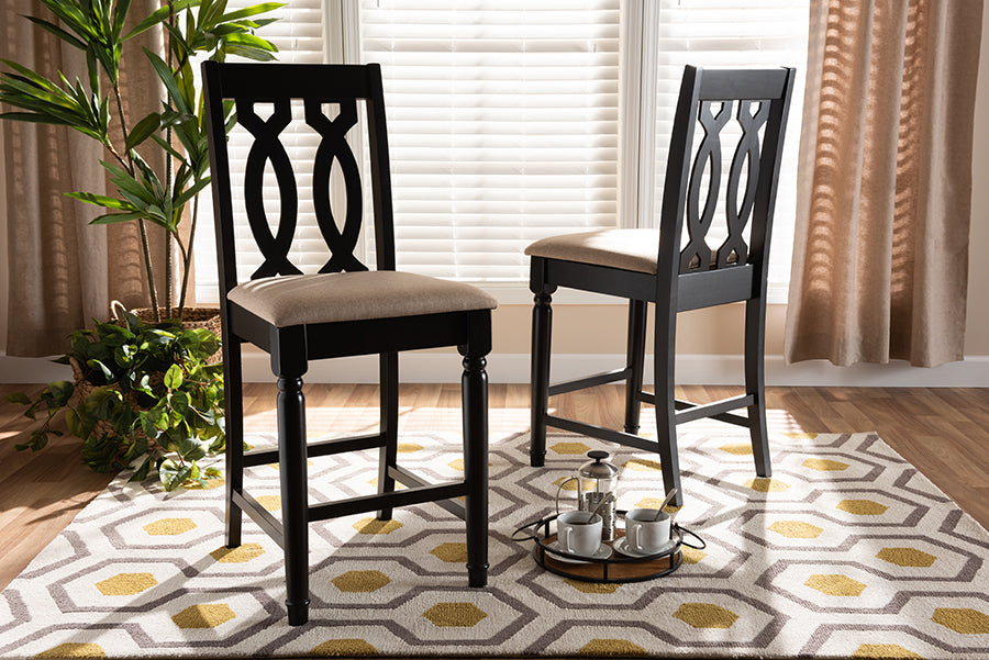Baxton Studio Darcie Modern and Contemporary Sand Fabric Upholstered Espresso Brown Finished 2-Piece Wood Counter Stool Set of 4