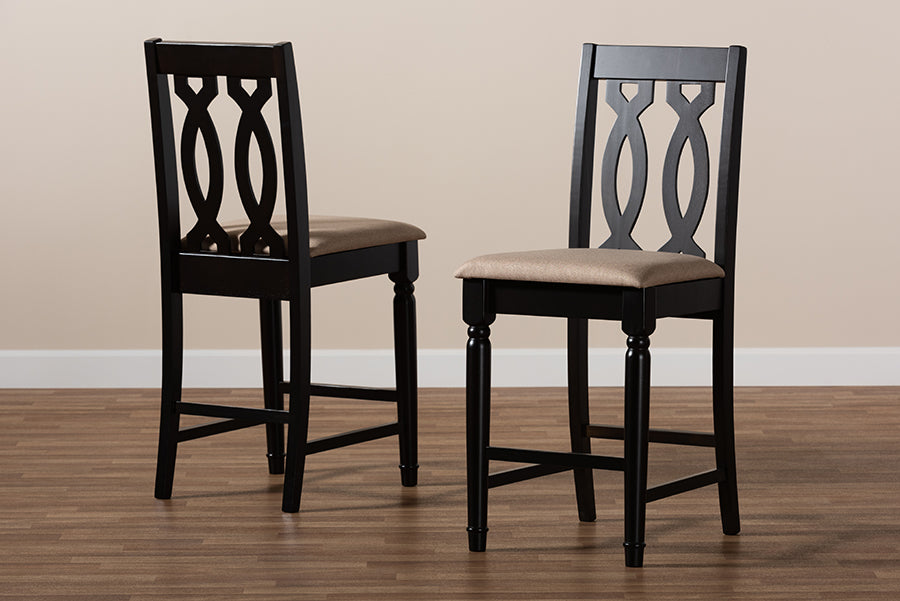 Baxton Studio Darcie Modern and Contemporary Sand Fabric Upholstered Espresso Brown Finished 2-Piece Wood Counter Stool Set of 4