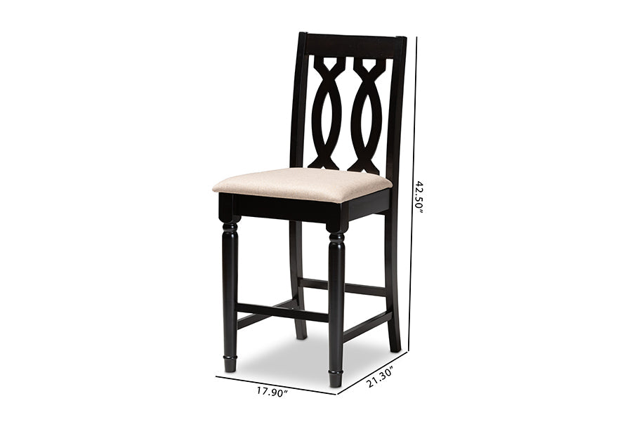 Baxton Studio Darcie Modern and Contemporary Sand Fabric Upholstered Espresso Brown Finished 2-Piece Wood Counter Stool Set of 4