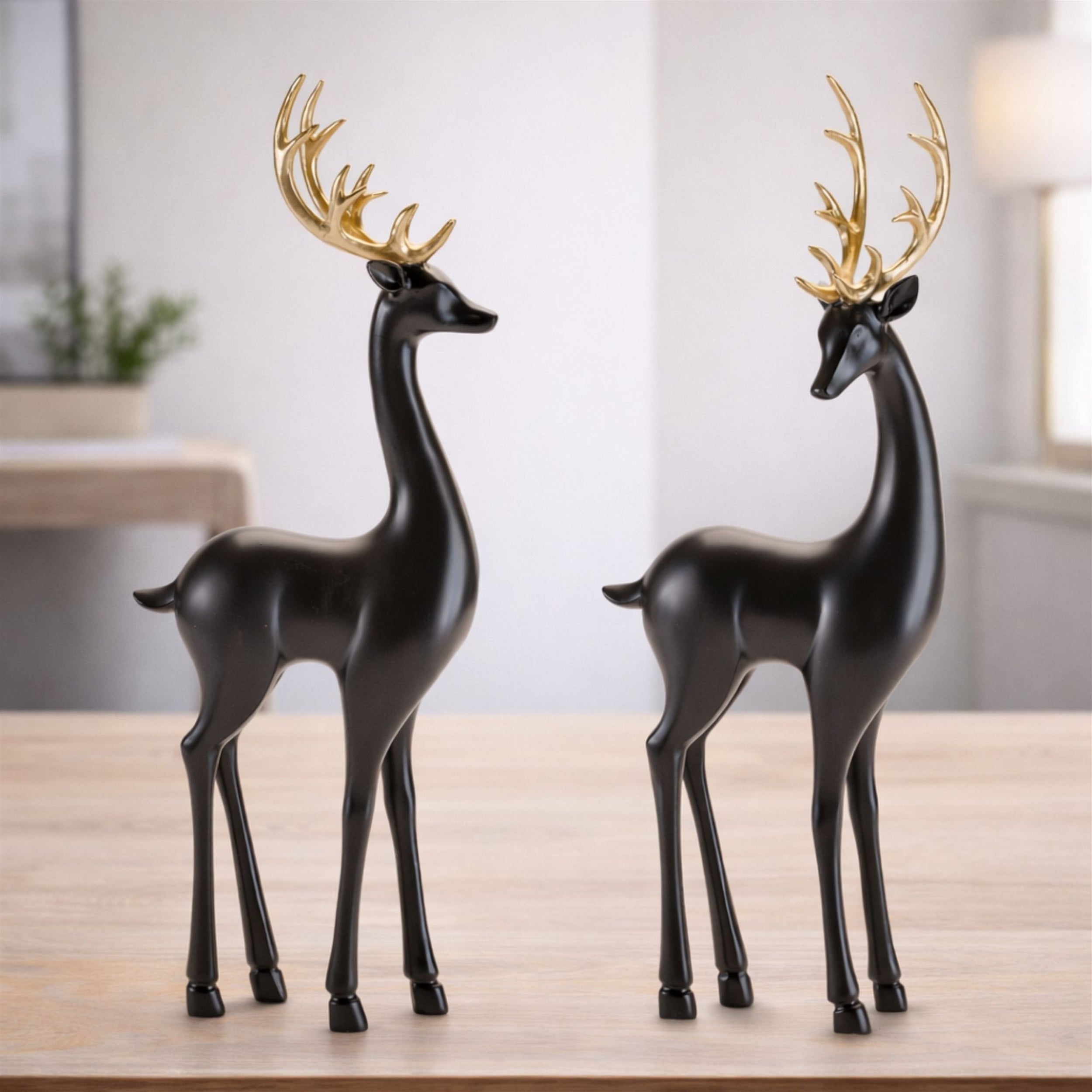 Black Deer Figurines with Gold Antlers (Set of 2)