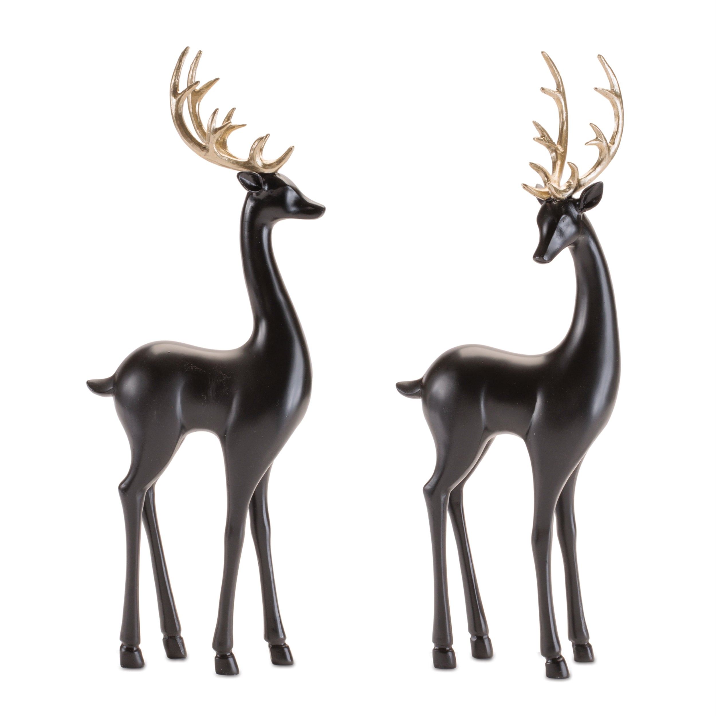 Black Deer Figurines with Gold Antlers (Set of 2)