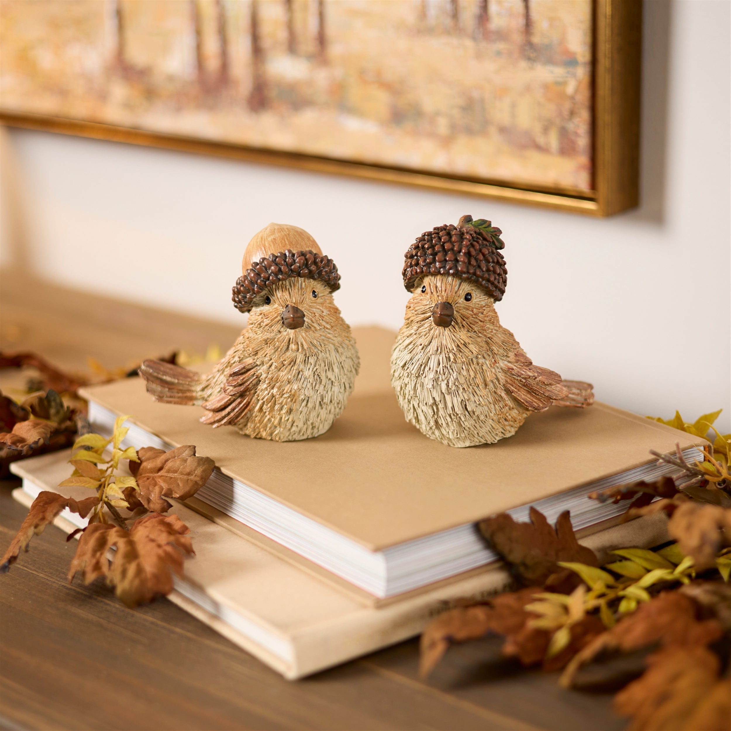 Woodland Bird with Acorn Hat Figurine (Set of 2)