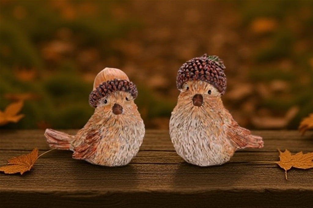 Woodland Bird with Acorn Hat Figurine (Set of 2)