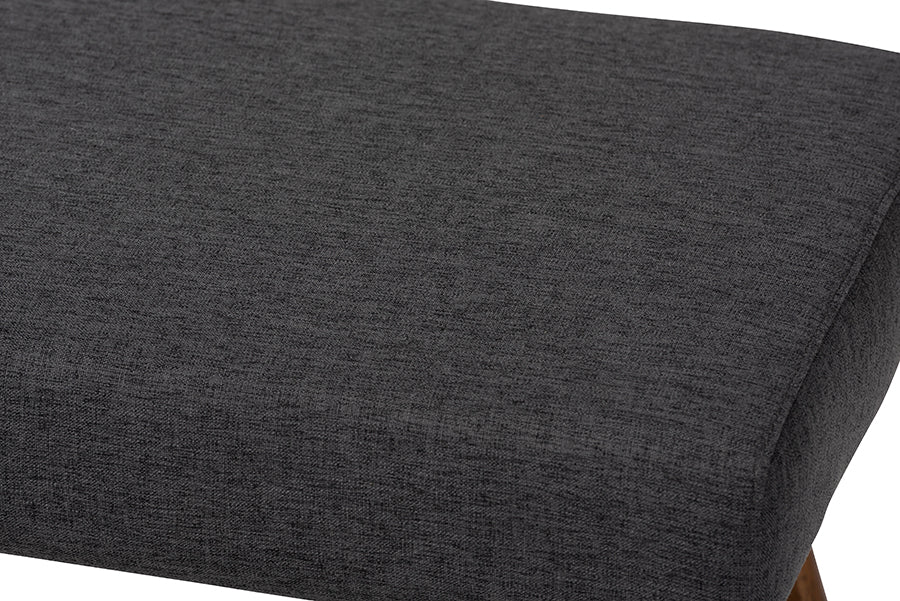 Baxton Studio Rika Mid-Century Modern Dark Grey Fabric Upholstered Walnut Brown Finished Boomerang Bench