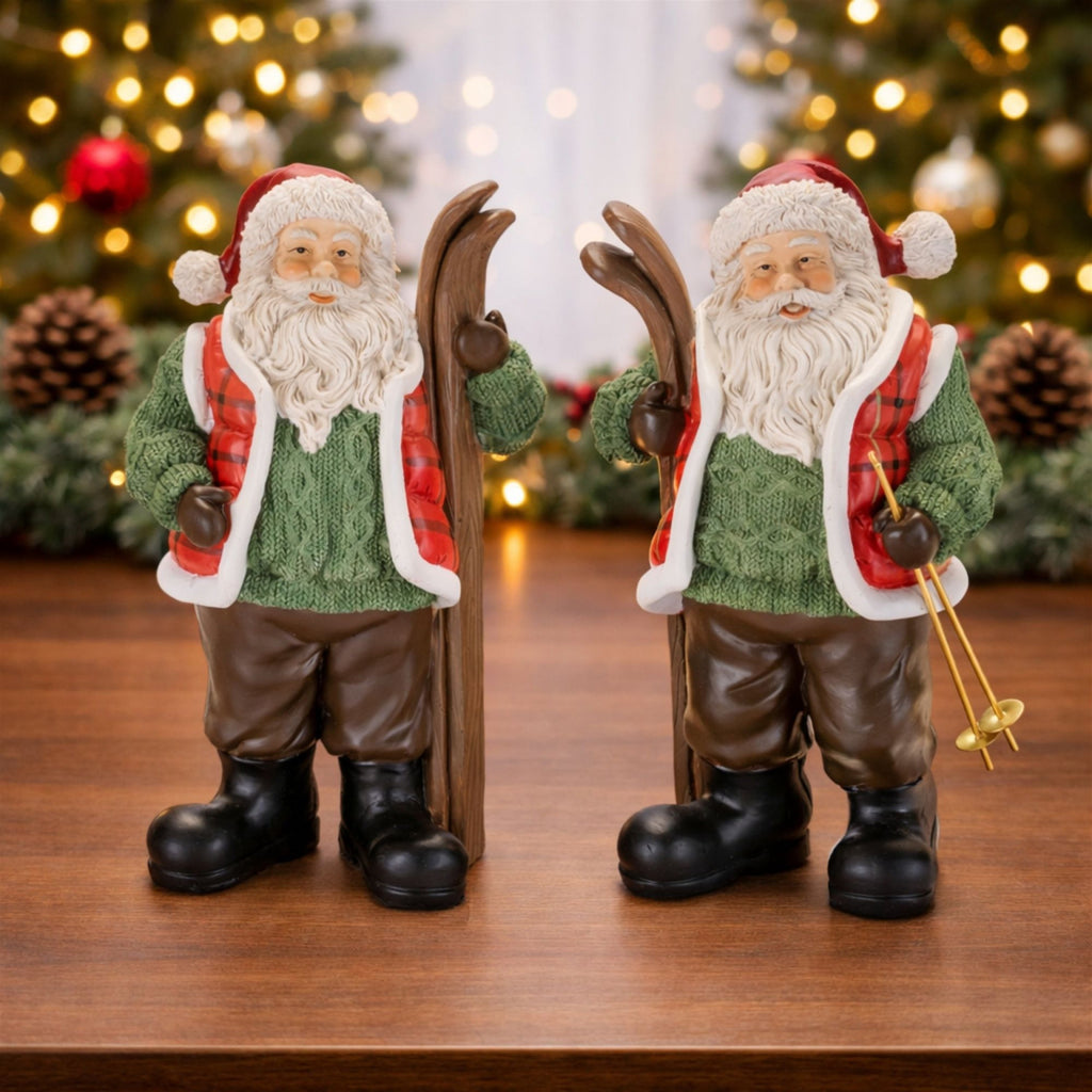 Santa Claus Figurines with Skis (Set of 2)