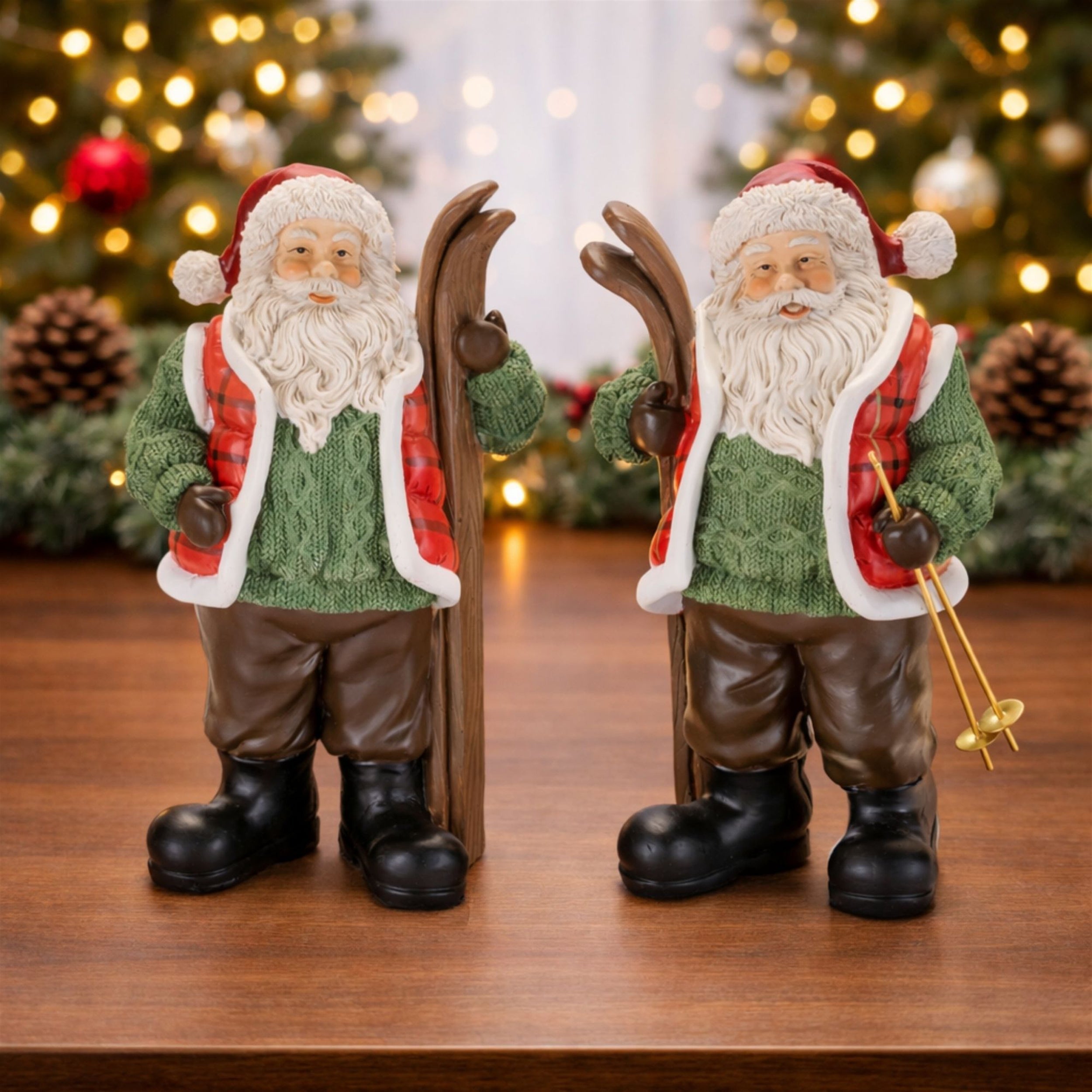 Santa Claus Figurines with Skis (Set of 2)