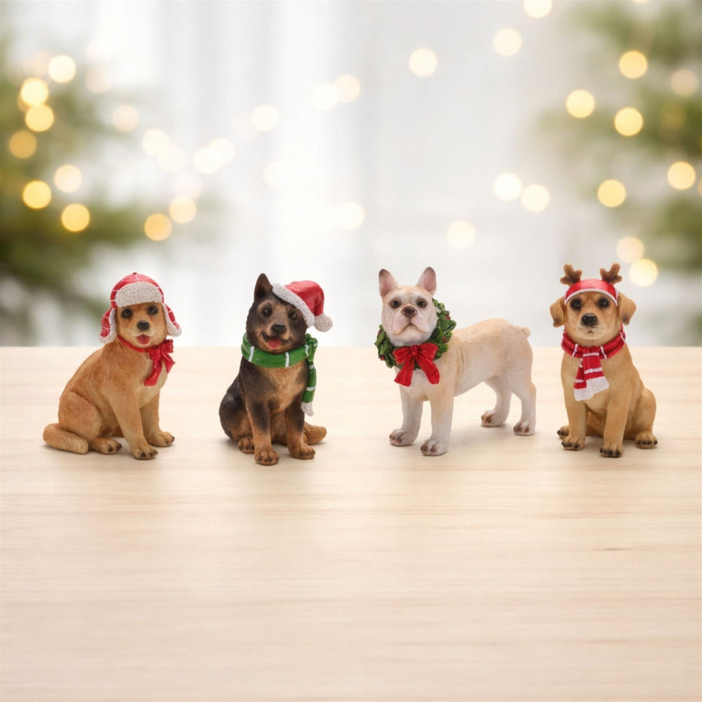 Holiday Dog with Scarf and Hat Accents (Set of 4)