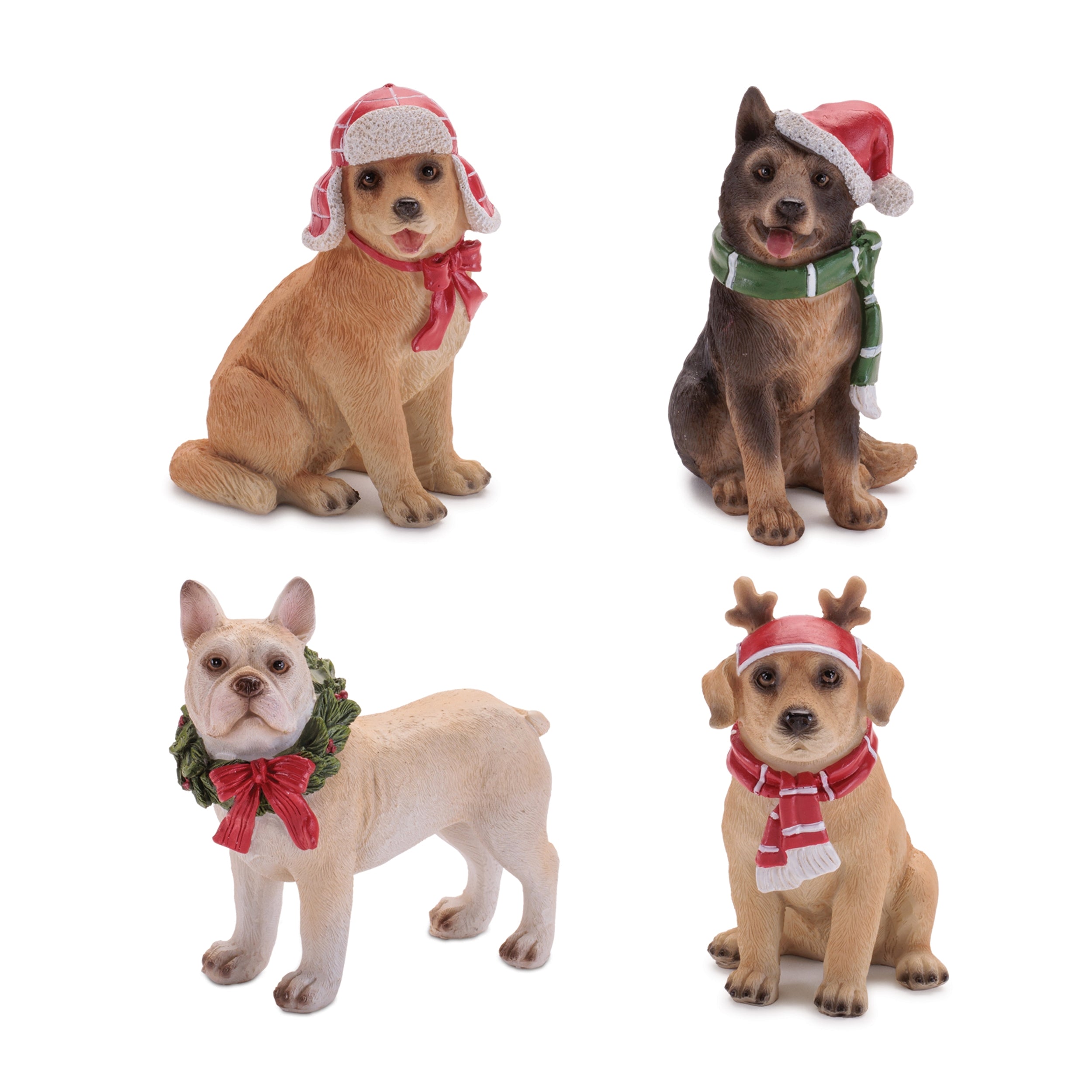 Holiday Dog with Scarf and Hat Accents (Set of 4)