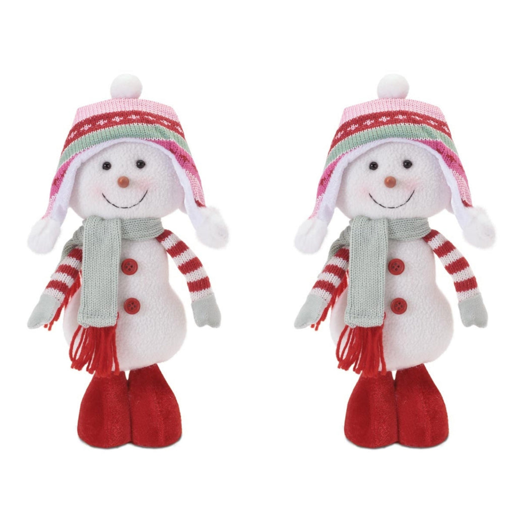 Plush Snowman Figurines with Knit Hat and Scarf (Set of 2)