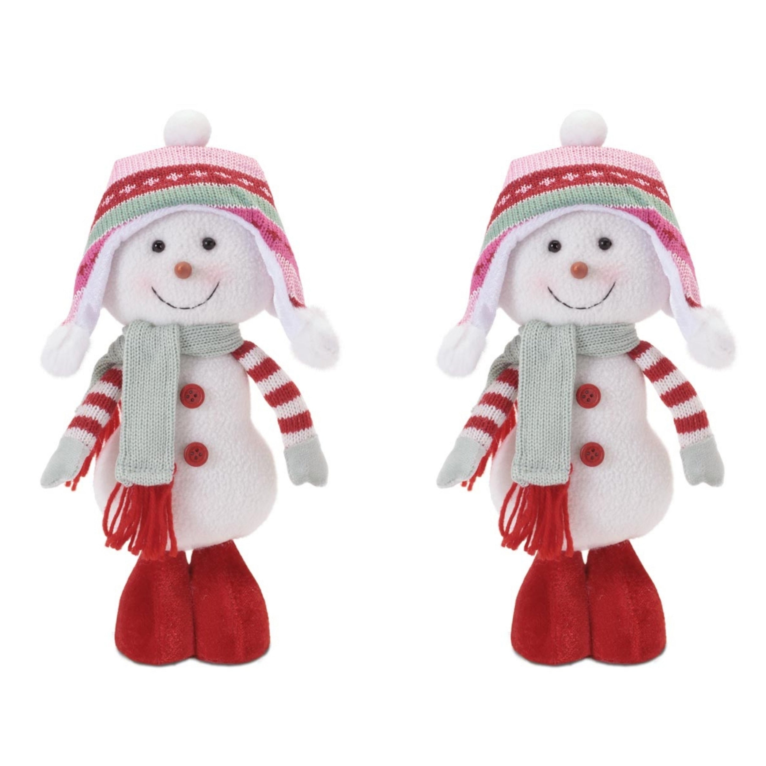 Plush Snowman Figurines with Knit Hat and Scarf (Set of 2)