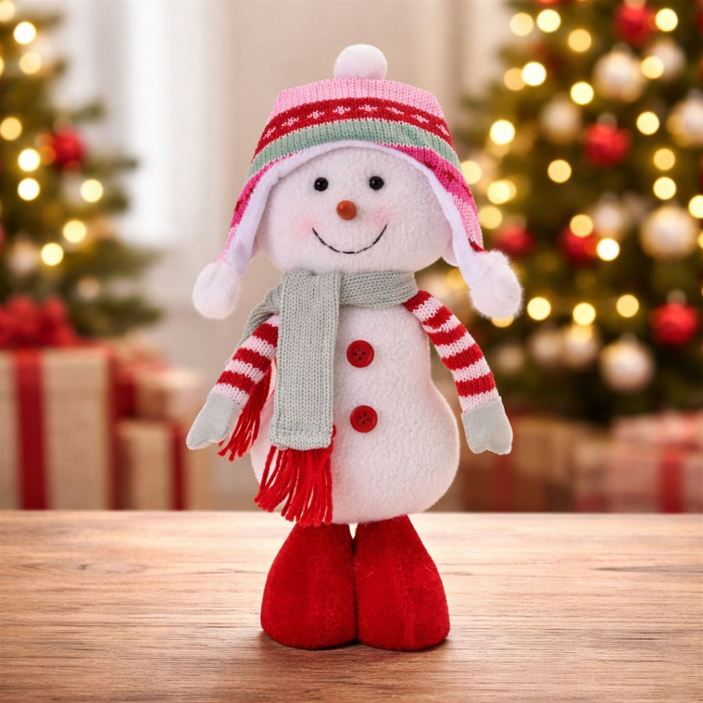 Plush Snowman Figurines with Knit Hat and Scarf (Set of 2)