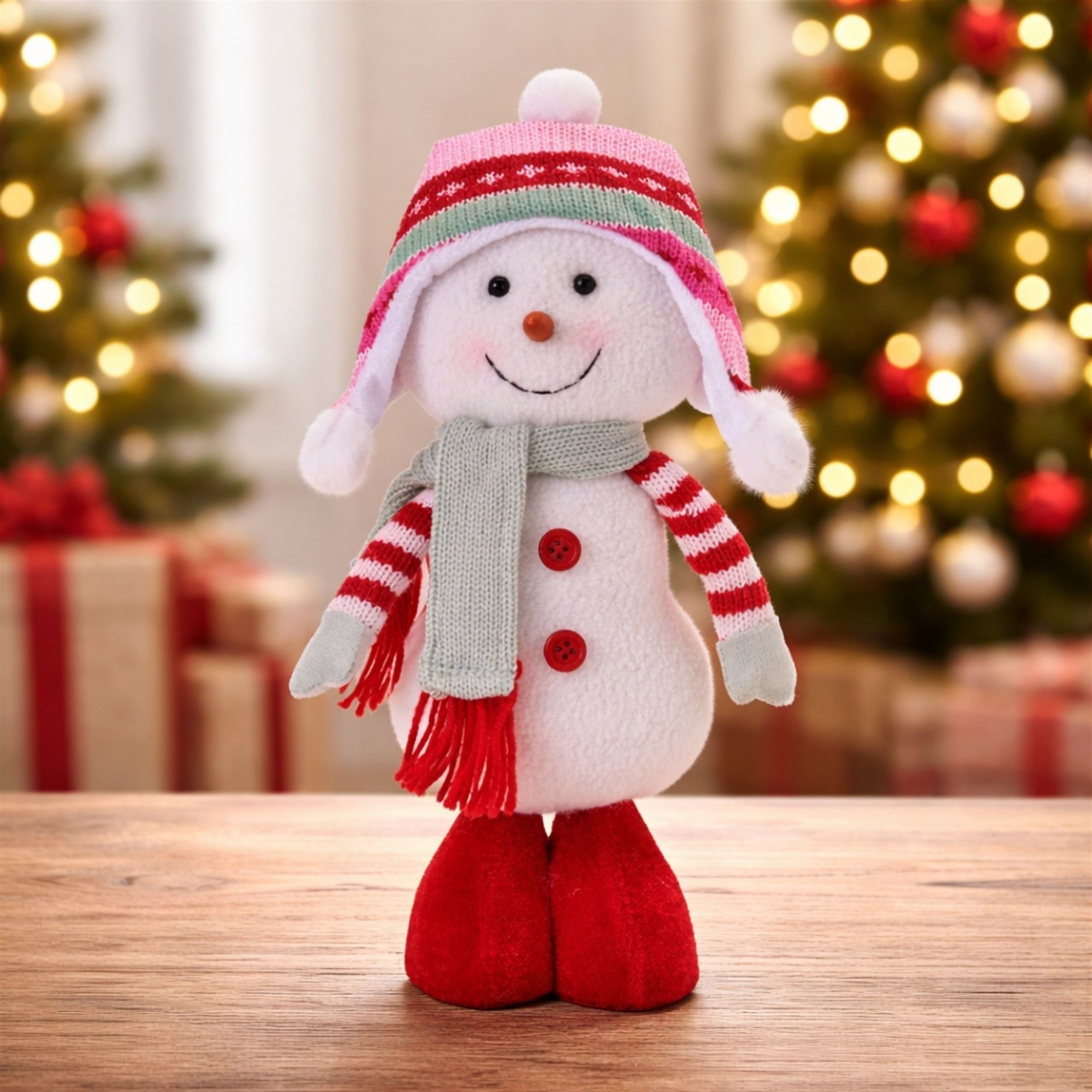 Plush Snowman Figurines with Knit Hat and Scarf (Set of 2)