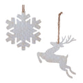 Snowflake and Deer Ornament Set of 12 Ð 5.25"H & 6"H Metal/Jute