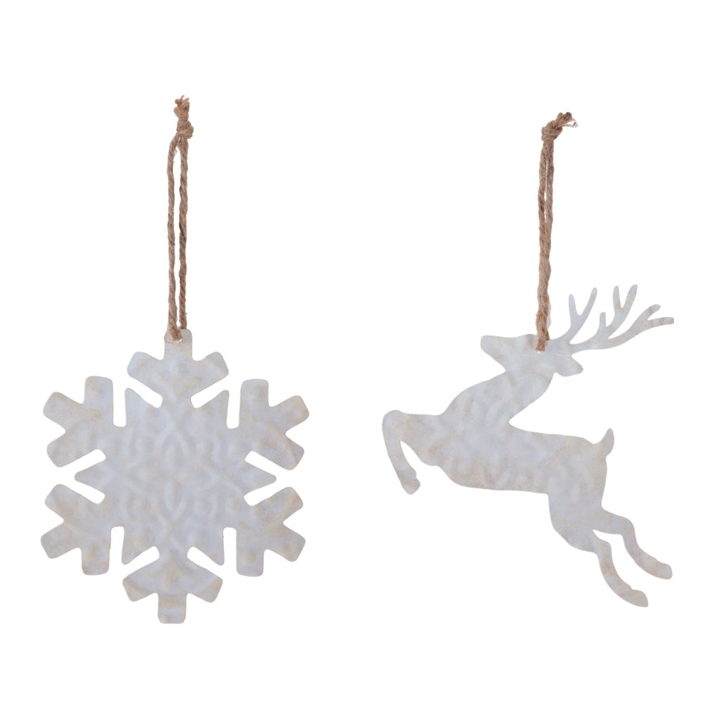 Snowflake and Deer Ornament Set of 12 Ð 5.25"H & 6"H Metal/Jute