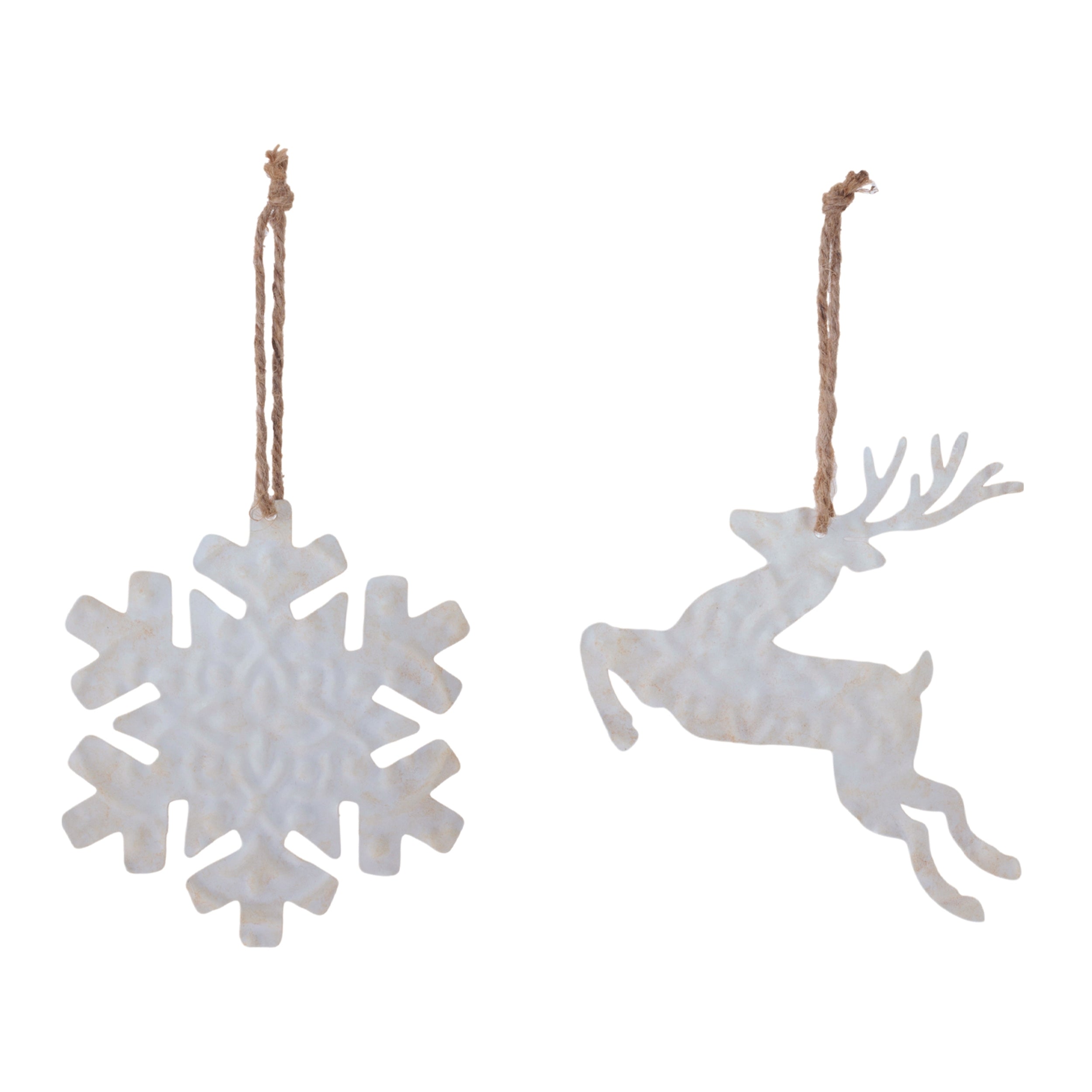 Snowflake and Deer Ornament Set of 12 Ð 5.25"H & 6"H Metal/Jute