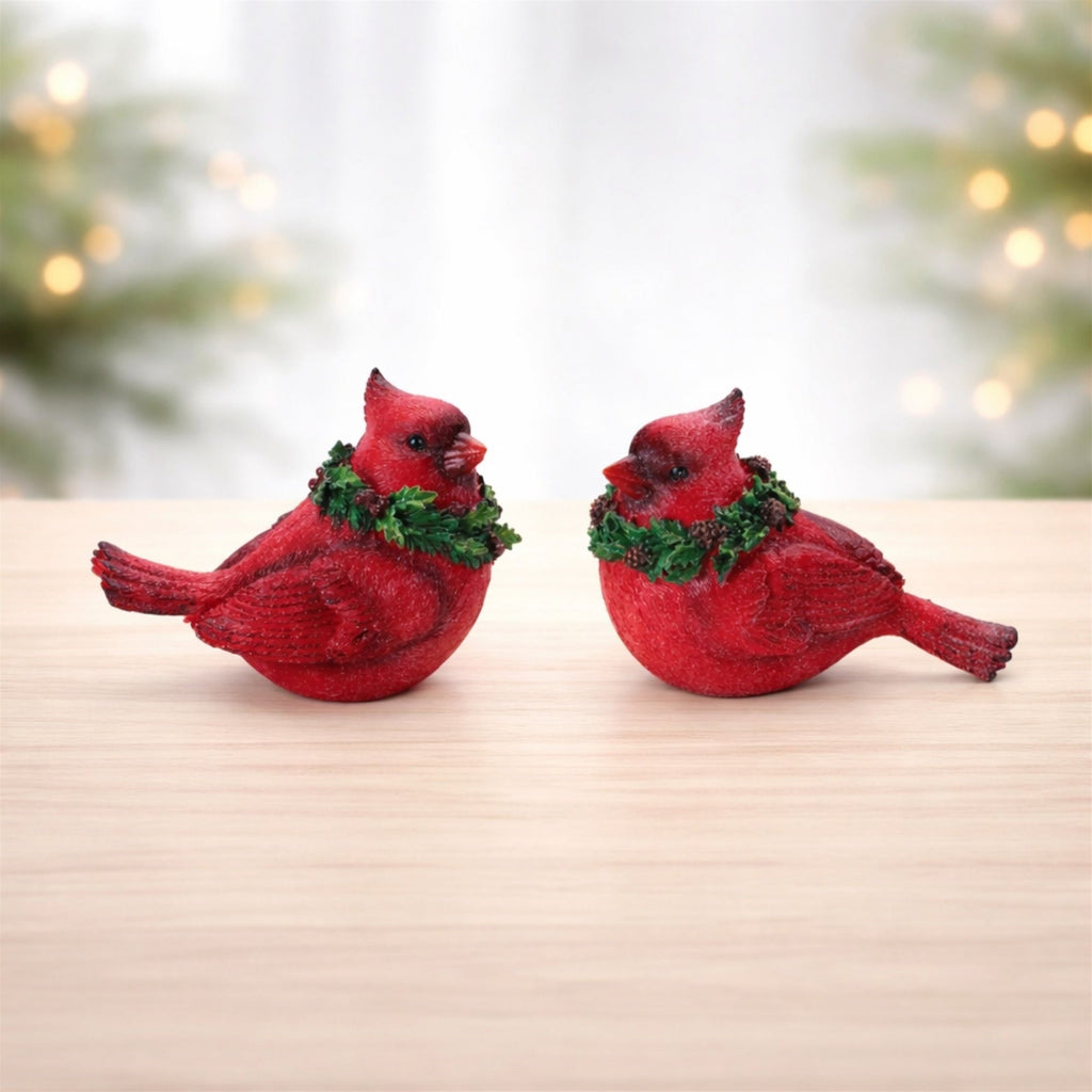 Cardinal Bird with Wreath Figurine (Set of 2)