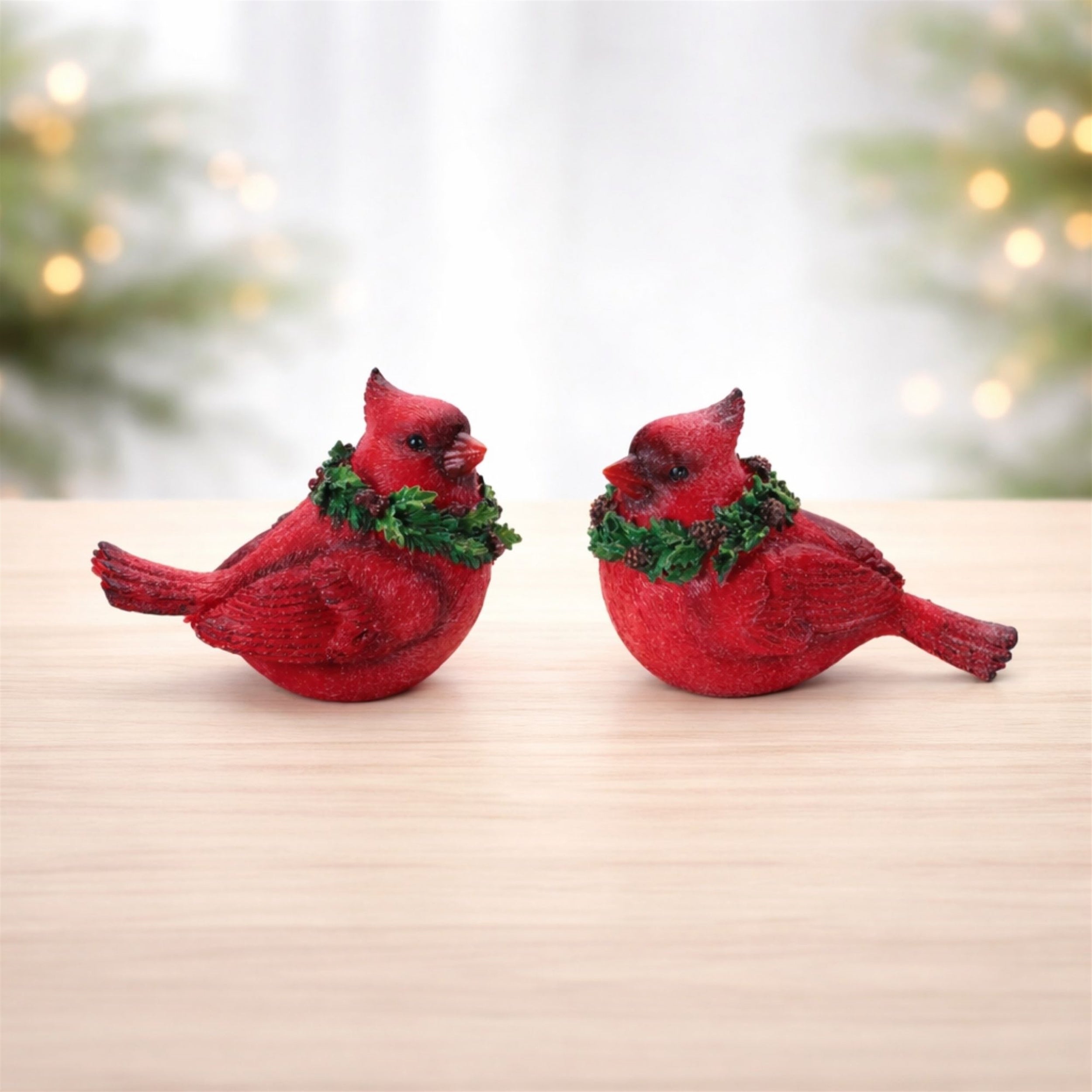 Cardinal Bird with Wreath Figurine (Set of 2)