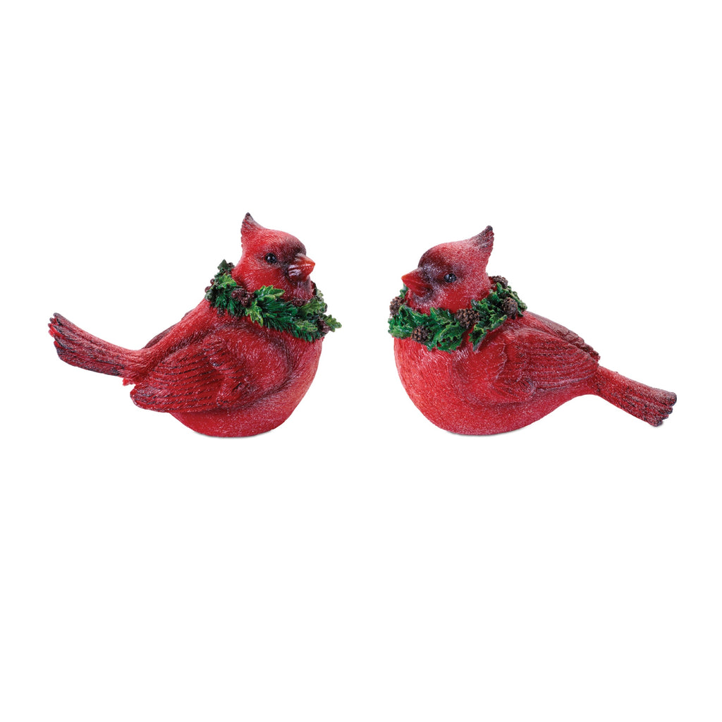 Cardinal Bird with Wreath Figurine (Set of 2)