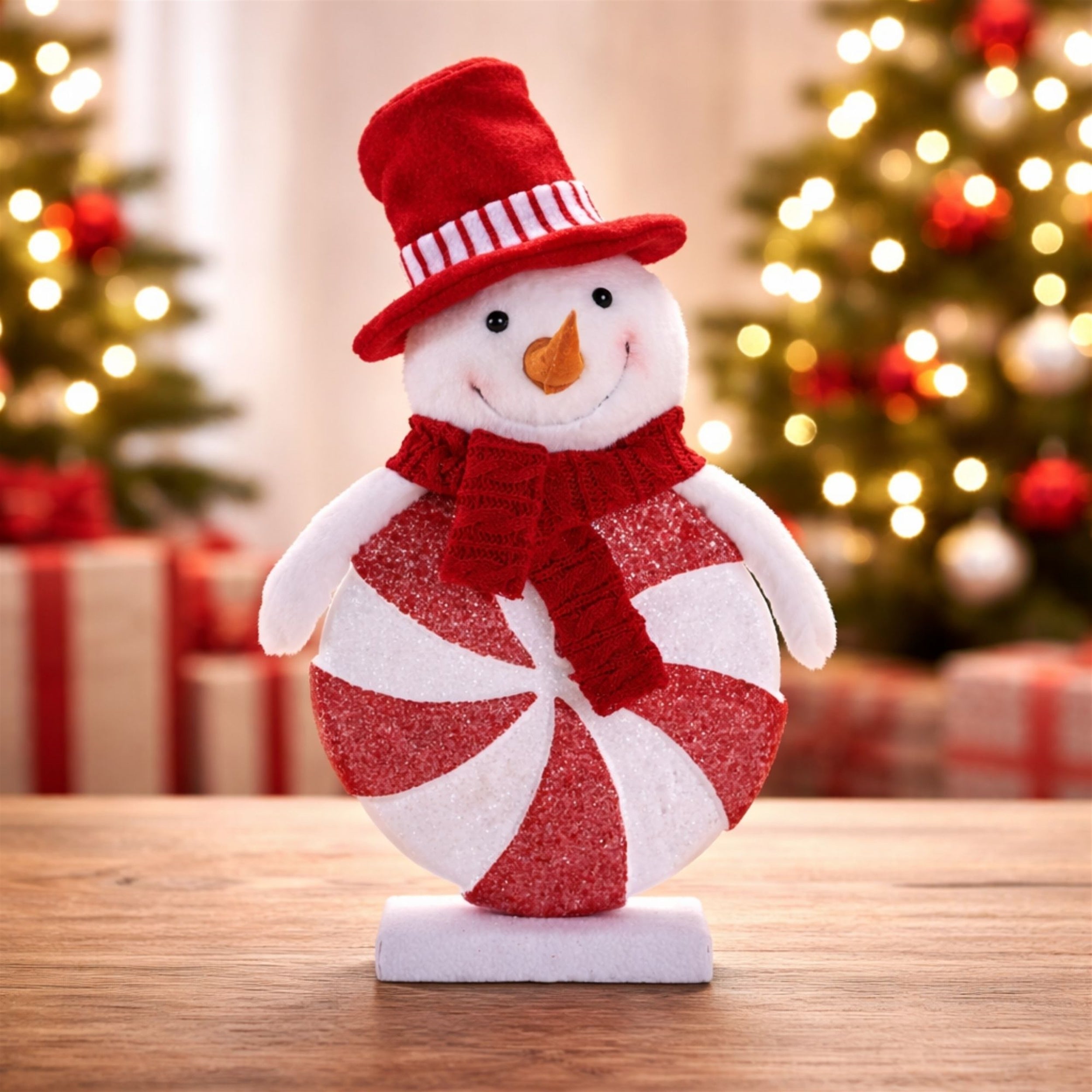 Peppermint Snowman Figurine with Red Hat