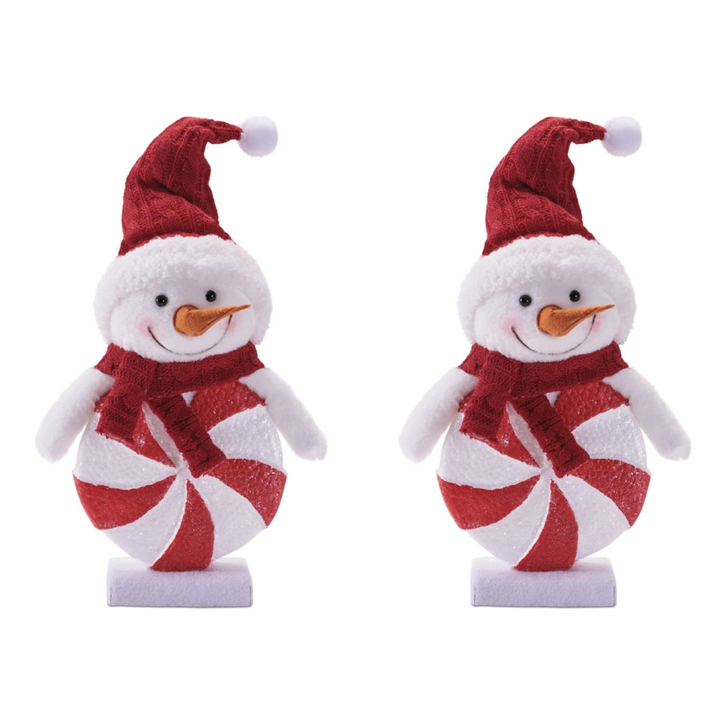 Peppermint Snowman Figurines with Knit Hat (Set of 2)