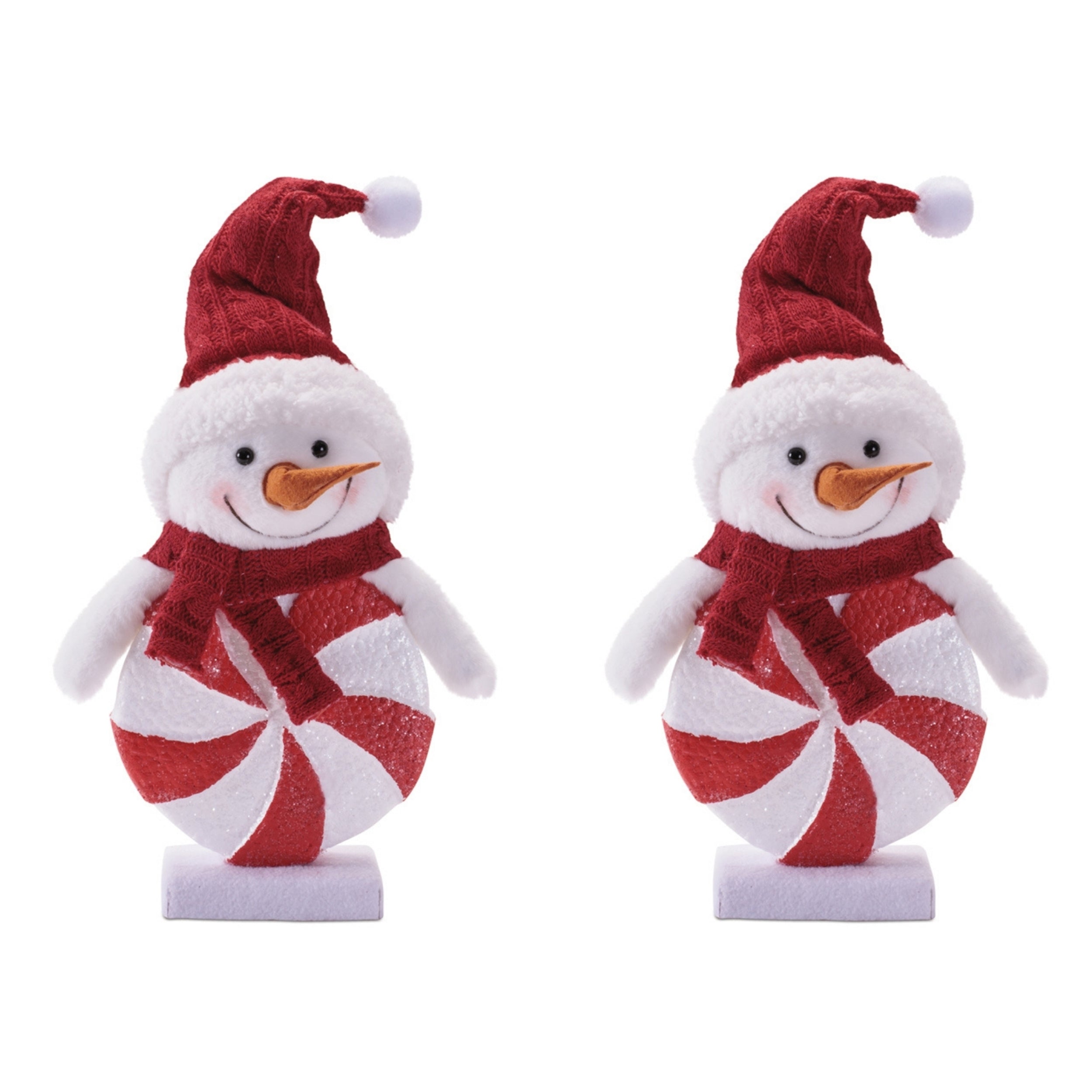Peppermint Snowman Figurines with Knit Hat (Set of 2)