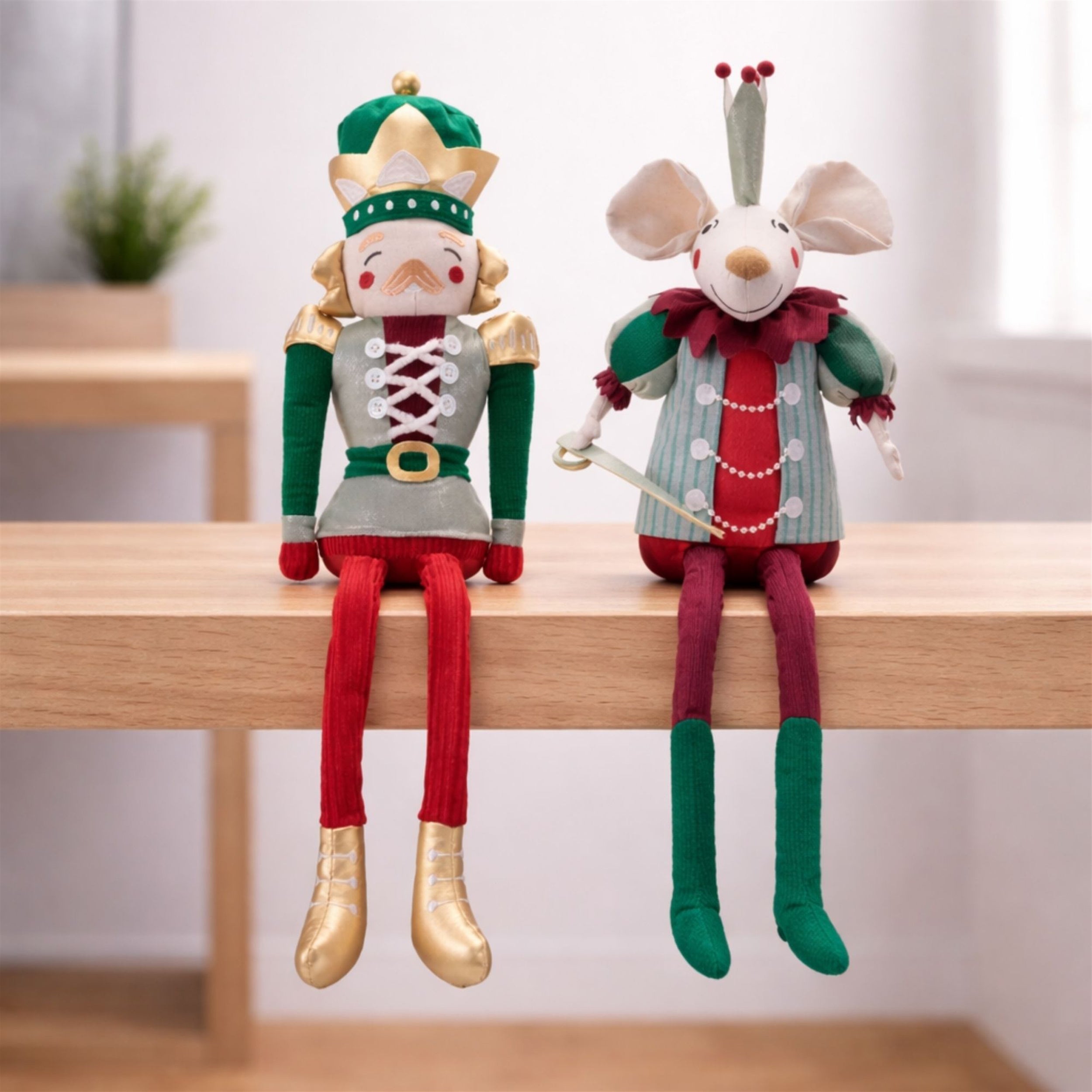 Plush Nutcracker and Mouse Figurines (Set of 2)