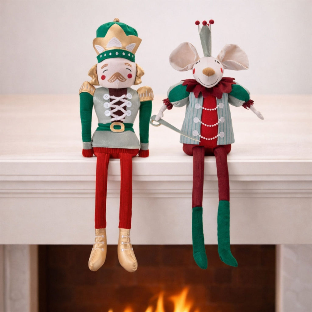 Plush Nutcracker and Mouse Figurines (Set of 2)