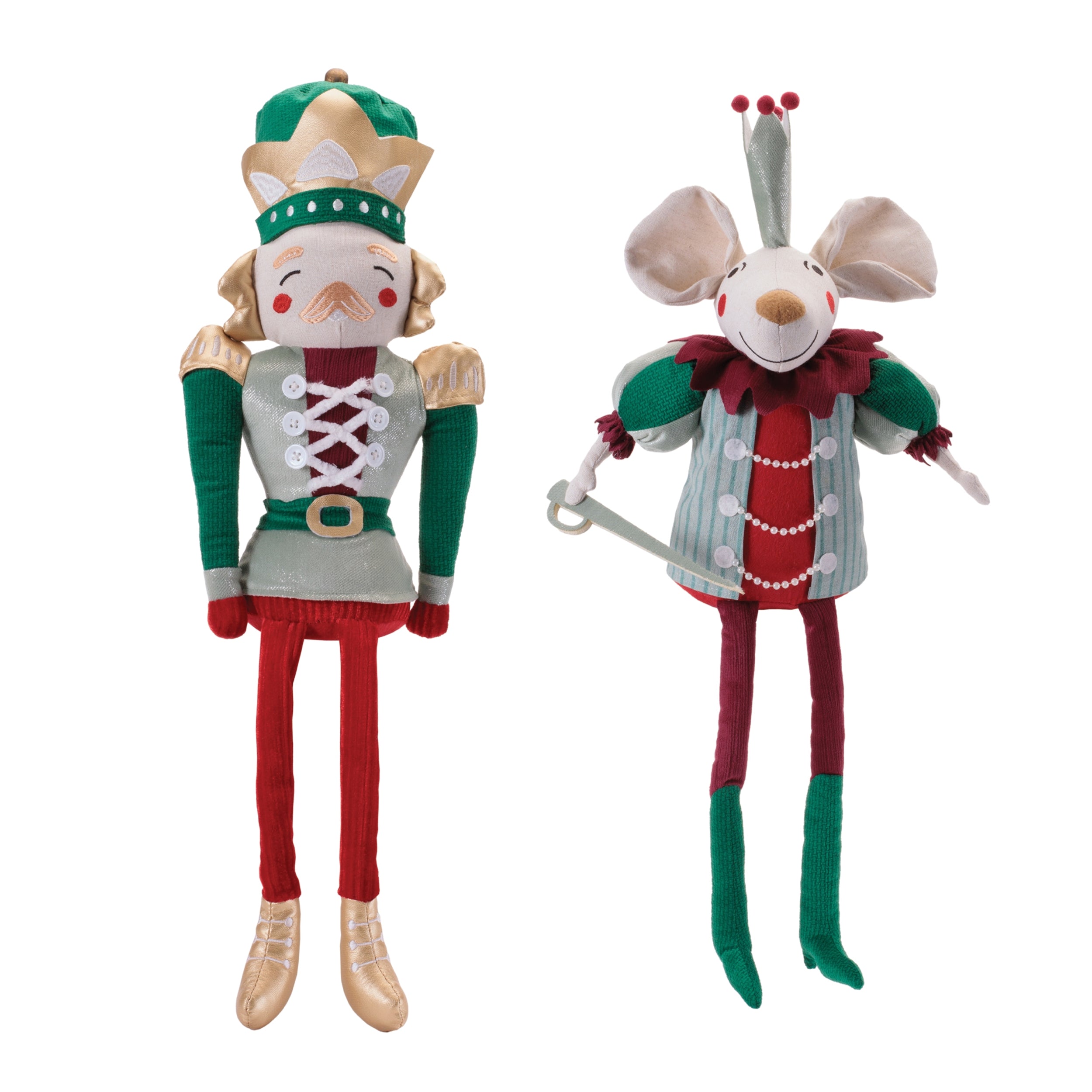 Plush Nutcracker and Mouse Figurines (Set of 2)