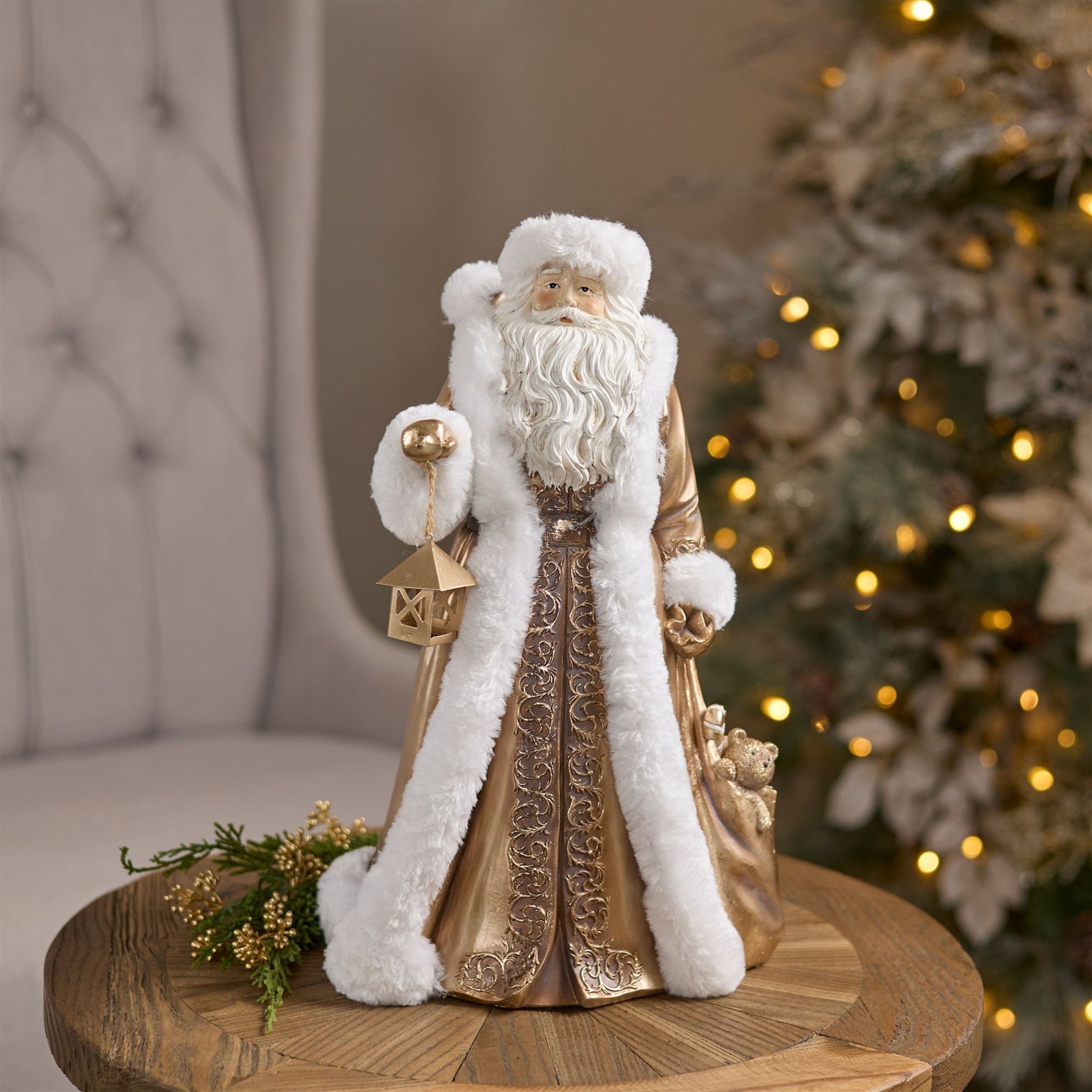 Ornate Santa with Lantern 15"H