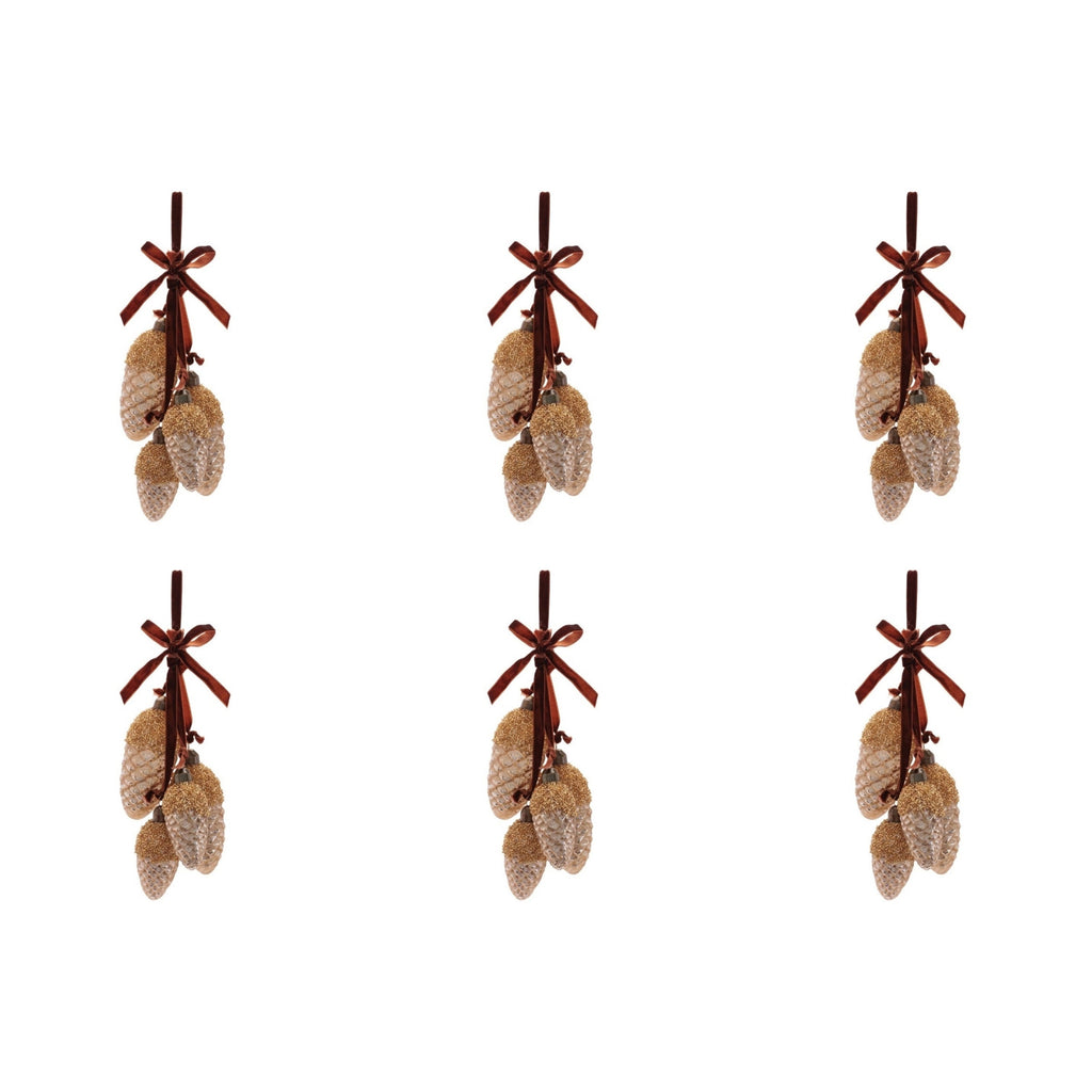 Glass Pine Cone Drop Ornaments (Set of 6) Ð 7" Nature-Inspired Christmas DŽcor