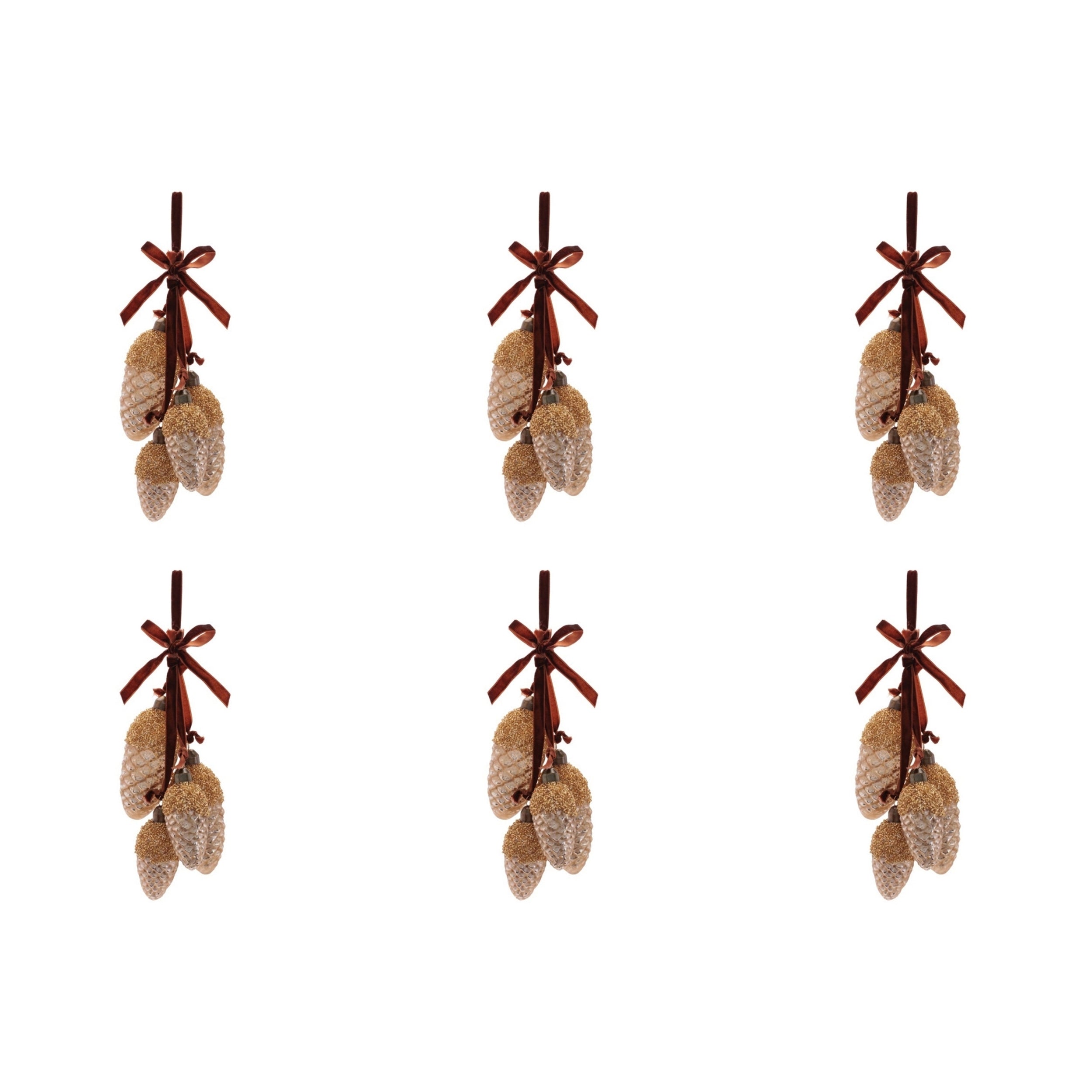 Glass Pine Cone Drop Ornaments (Set of 6) Ð 7" Nature-Inspired Christmas DŽcor