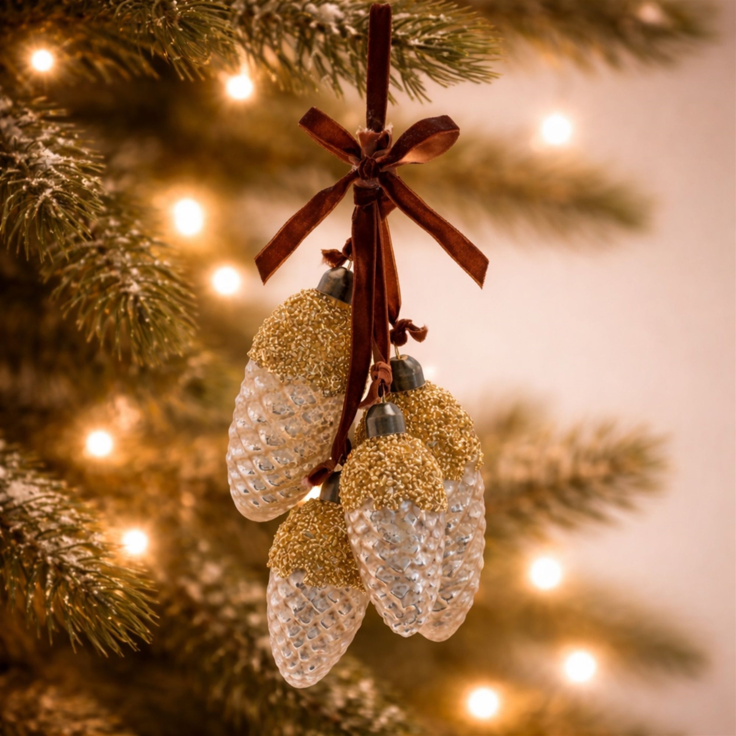 Glass Pine Cone Drop Ornaments (Set of 6) Ð 7" Nature-Inspired Christmas DŽcor