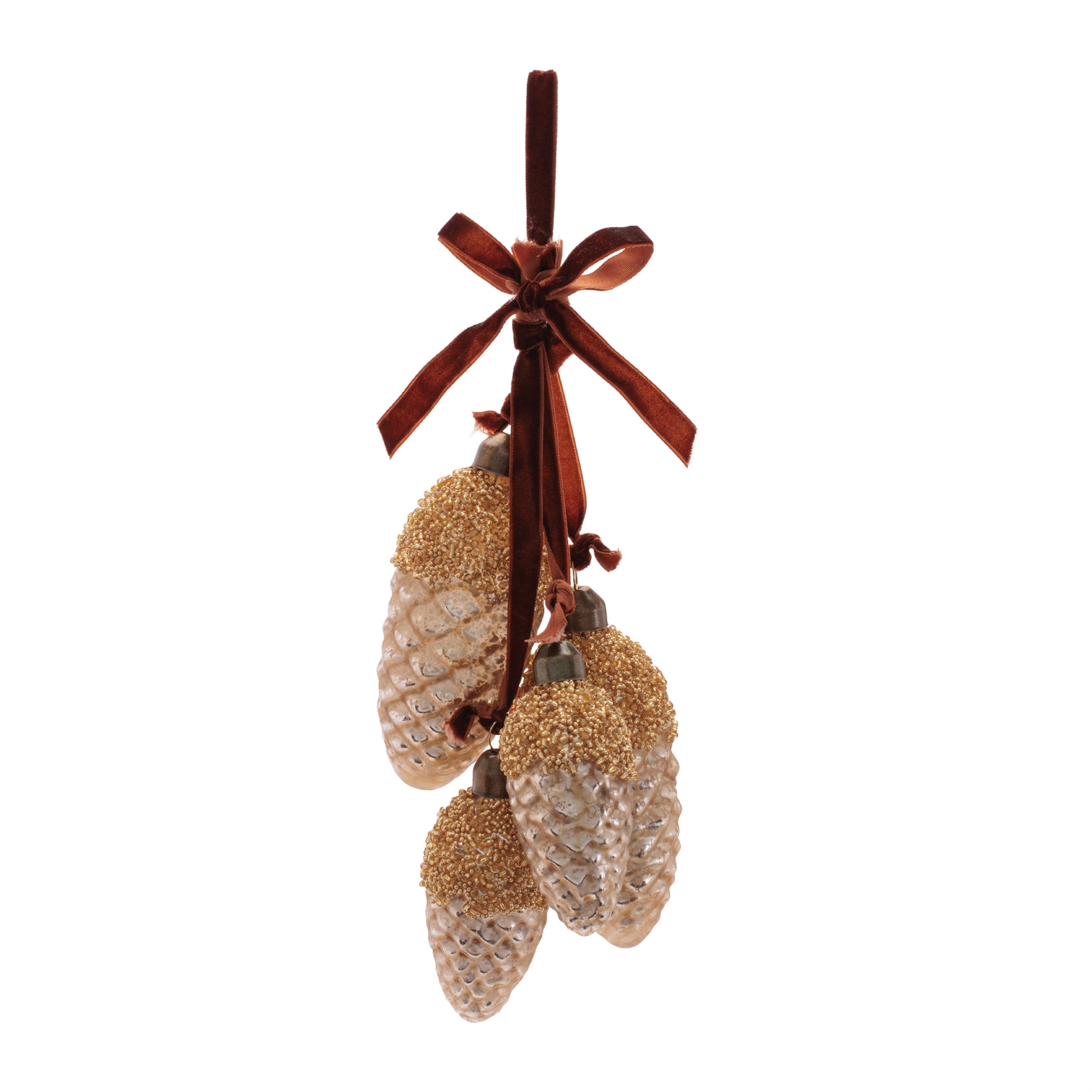 Glass Pine Cone Drop Ornaments (Set of 6) Ð 7" Nature-Inspired Christmas DŽcor
