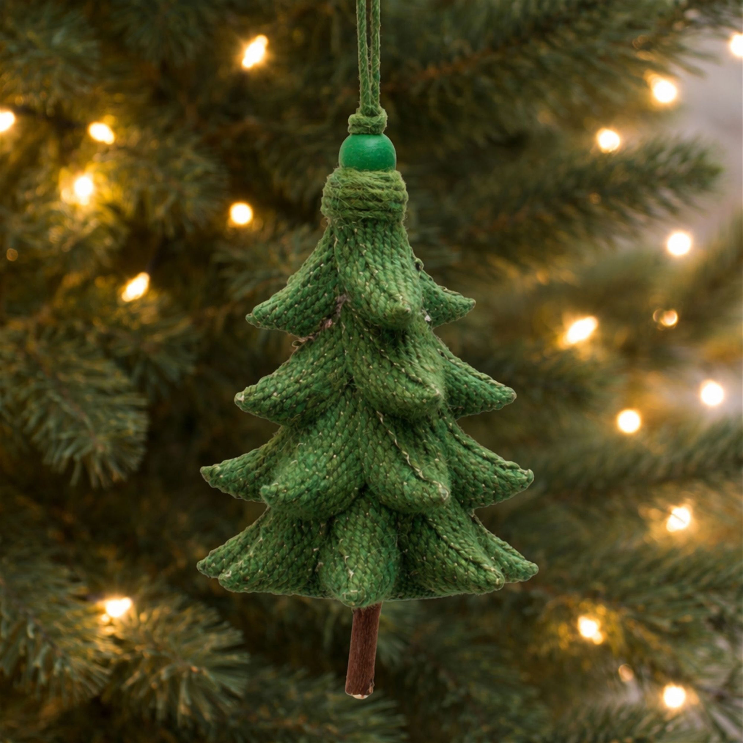 Rustic Tree Ornaments (Set of 4) Ð 5.5" Plastic with Jute Hangers