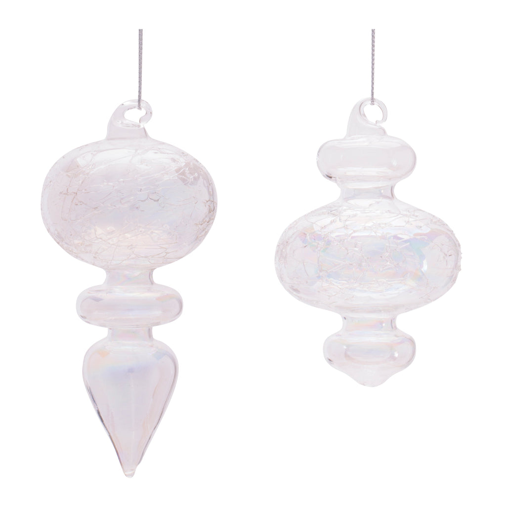 Iridescent Crackle Glass Finial Ornament (Set of 6)