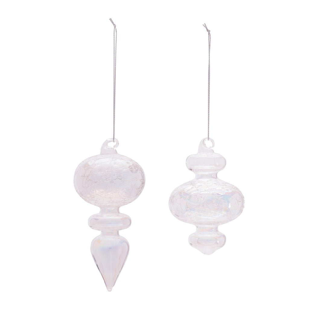 Iridescent Crackle Glass Finial Ornament (Set of 6)