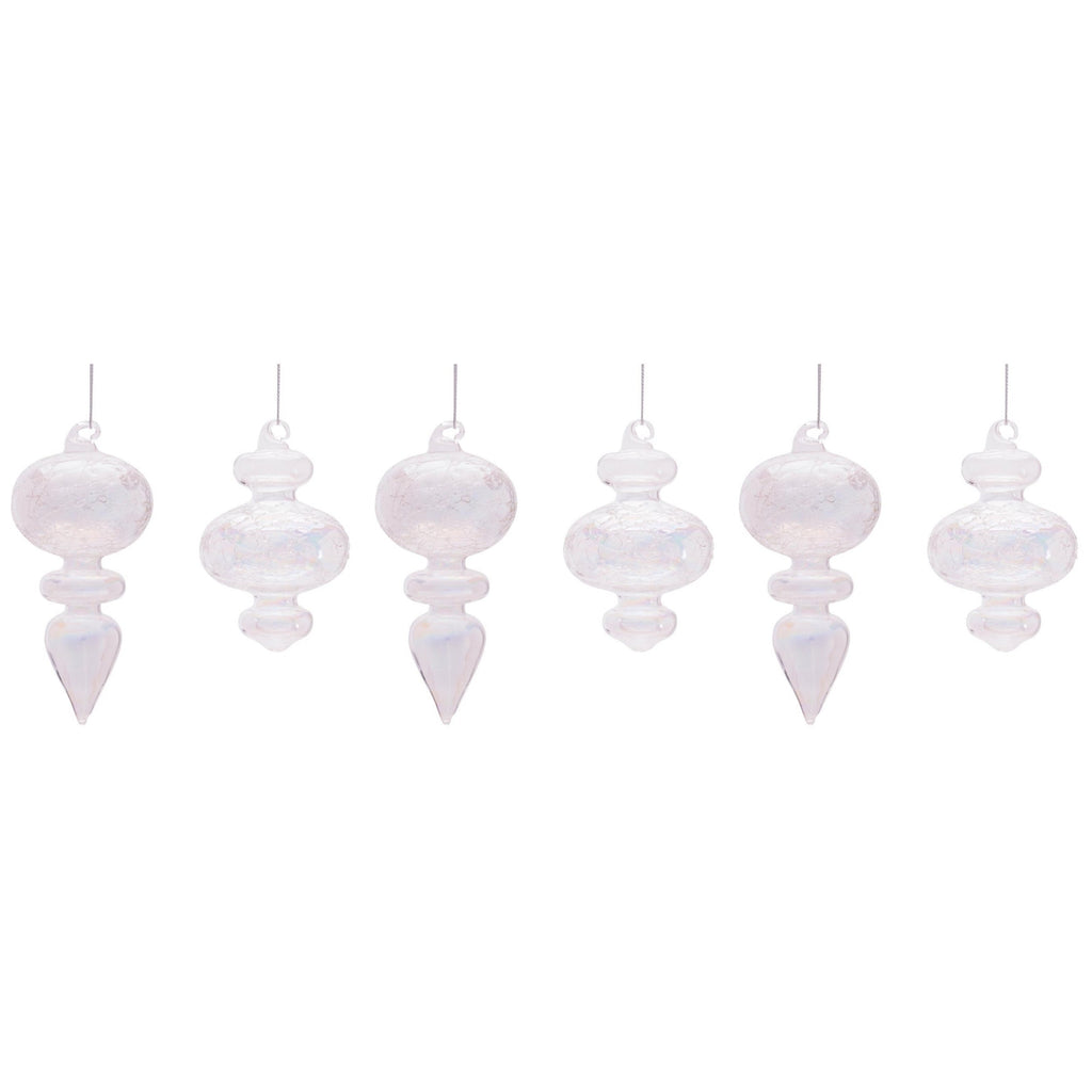 Iridescent Crackle Glass Finial Ornament (Set of 6)
