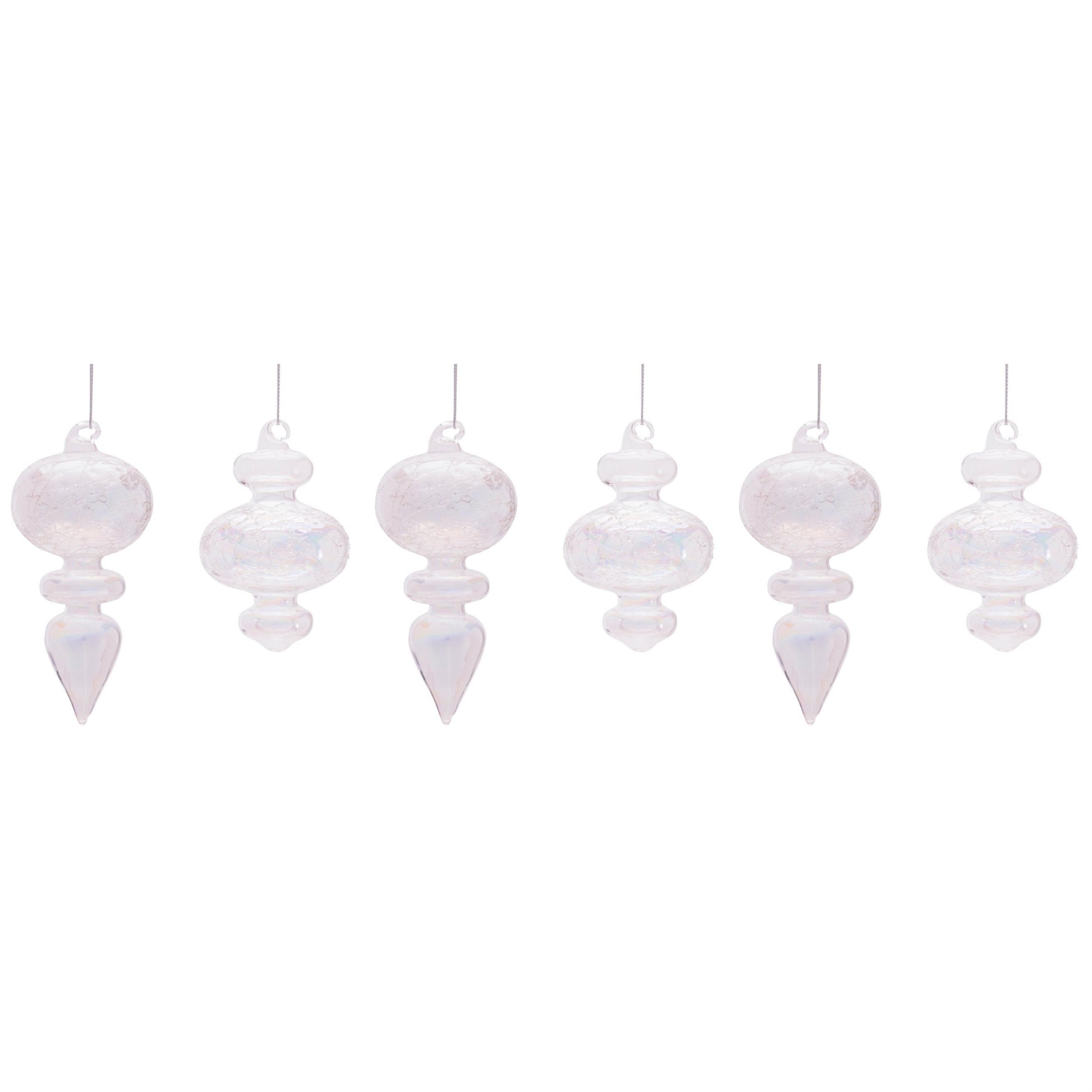 Iridescent Crackle Glass Finial Ornament (Set of 6)