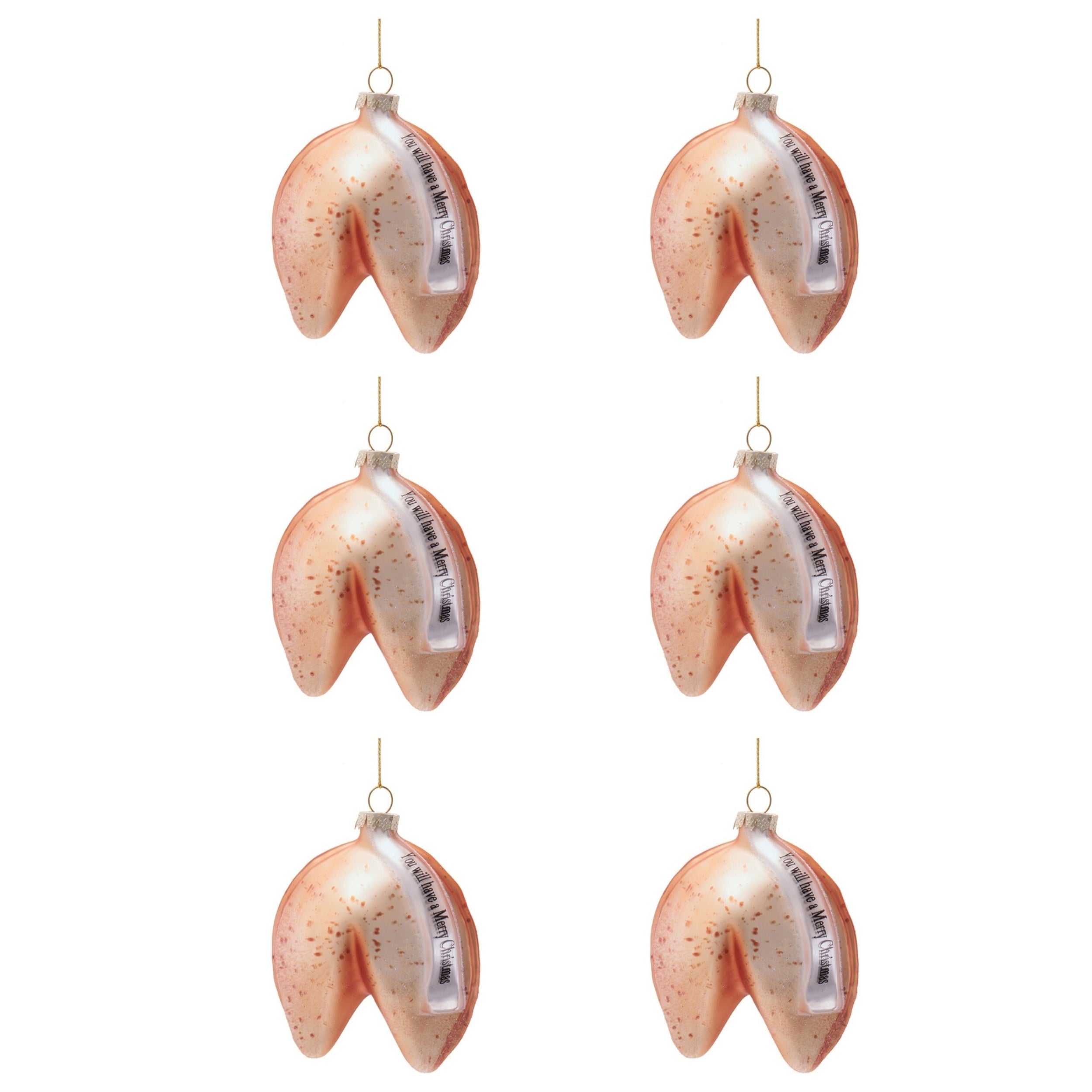 Glass Fortune Cookie Ornaments (Set of 6)