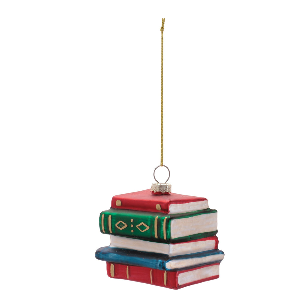 Stacked Books Glass Ornament (Set of 12)