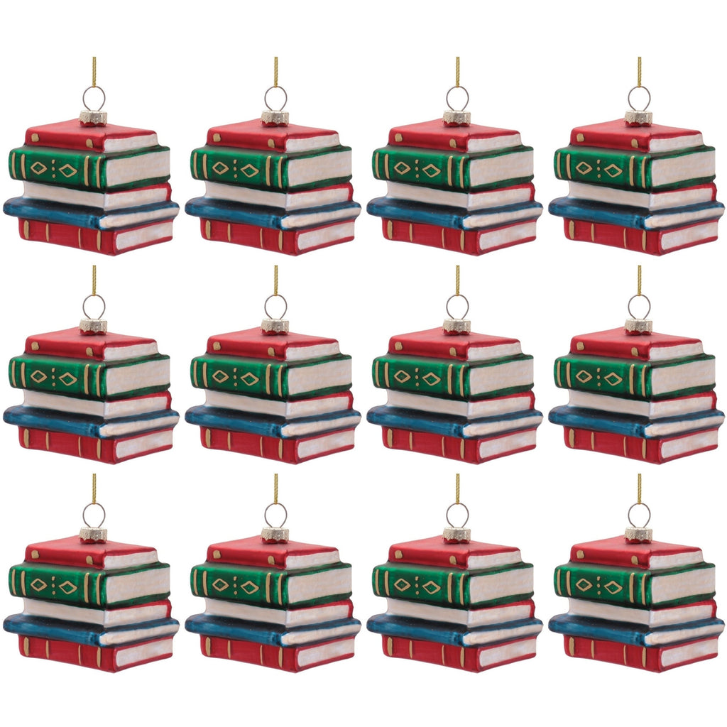 Stacked Books Glass Ornament (Set of 12)