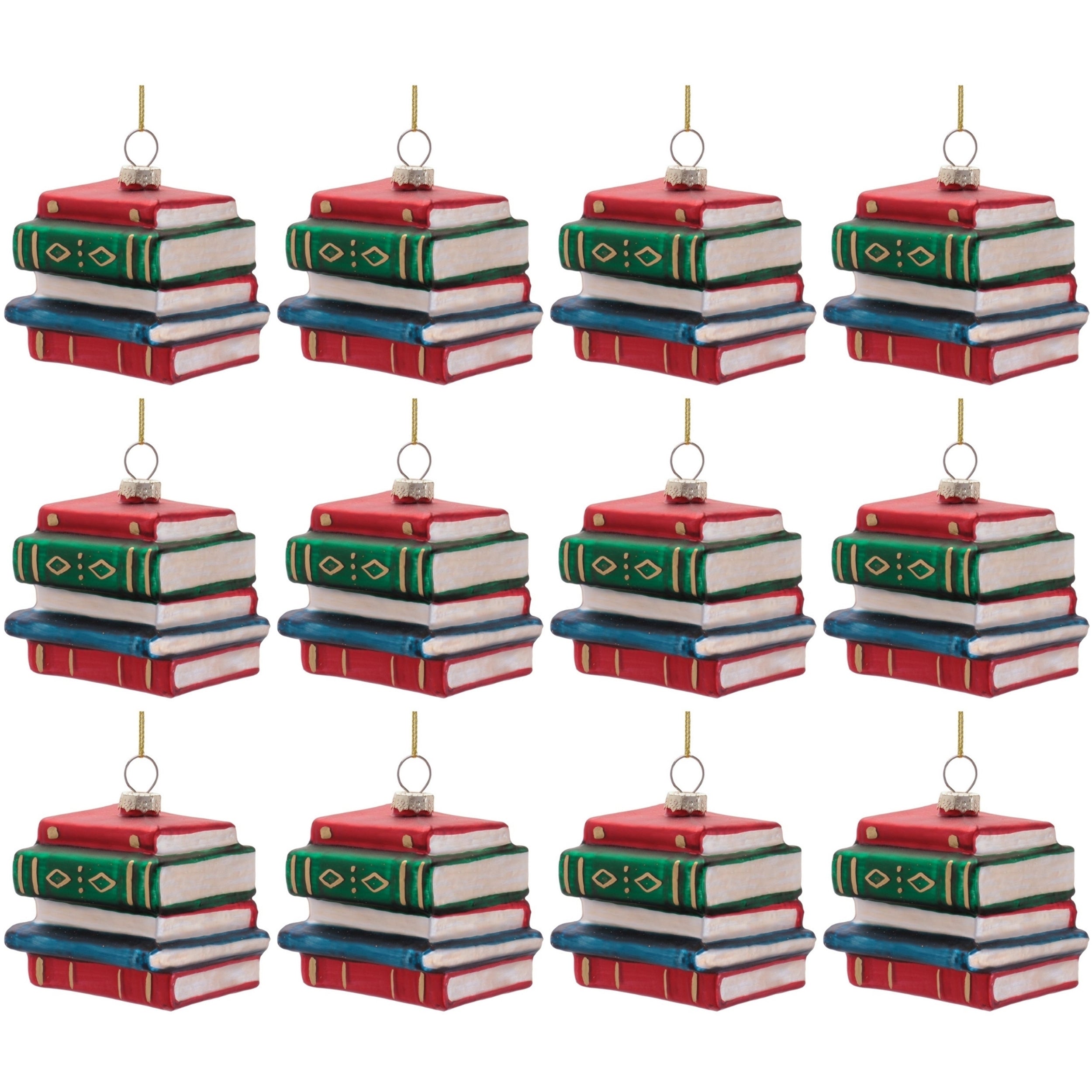 Stacked Books Glass Ornament (Set of 12)