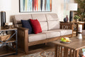 Baxton Studio Charlotte Modern Classic Mission Style Taupe Fabric Upholstered Walnut Brown Finished Wood 3-Seater Sofa