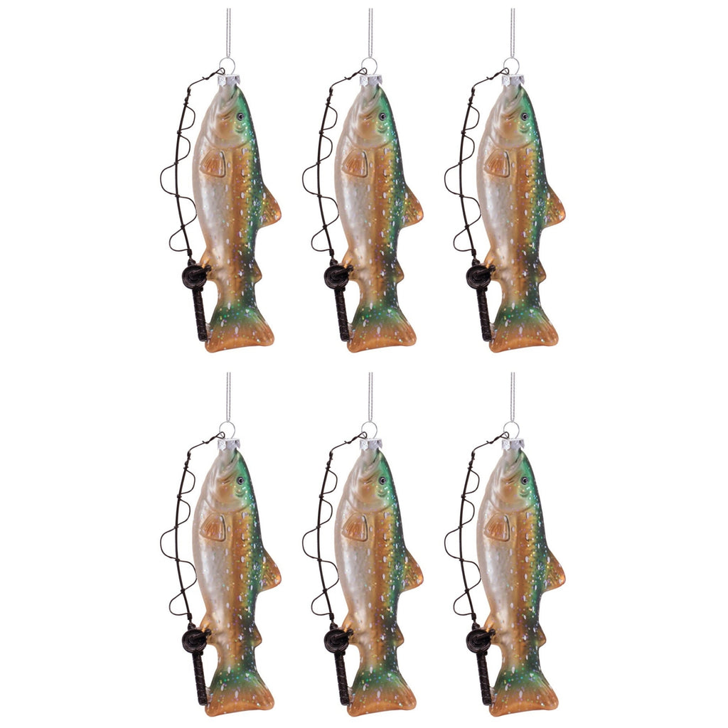 Fishing Fish Glass Ornament (Set of 6)