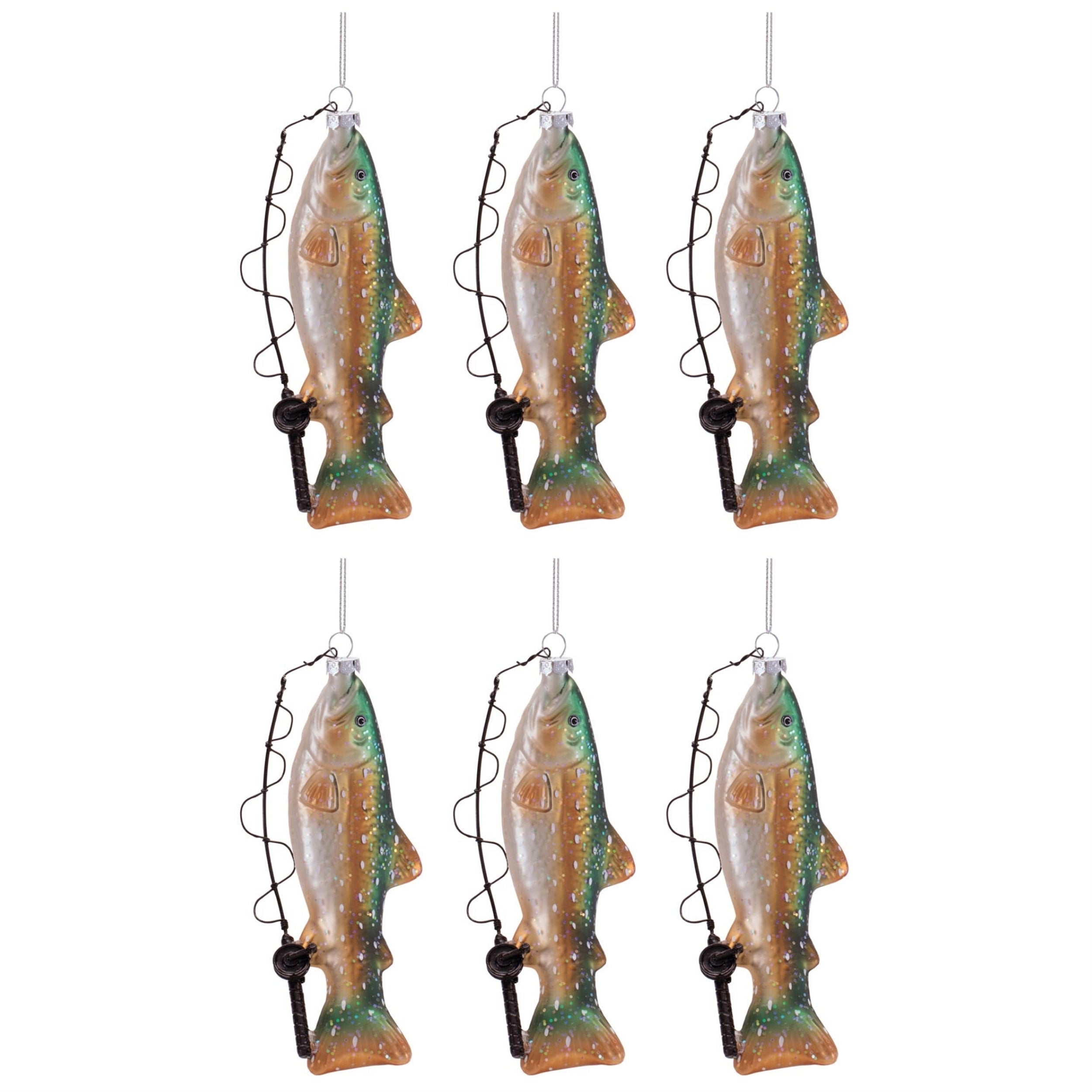 Fishing Fish Glass Ornament (Set of 6)