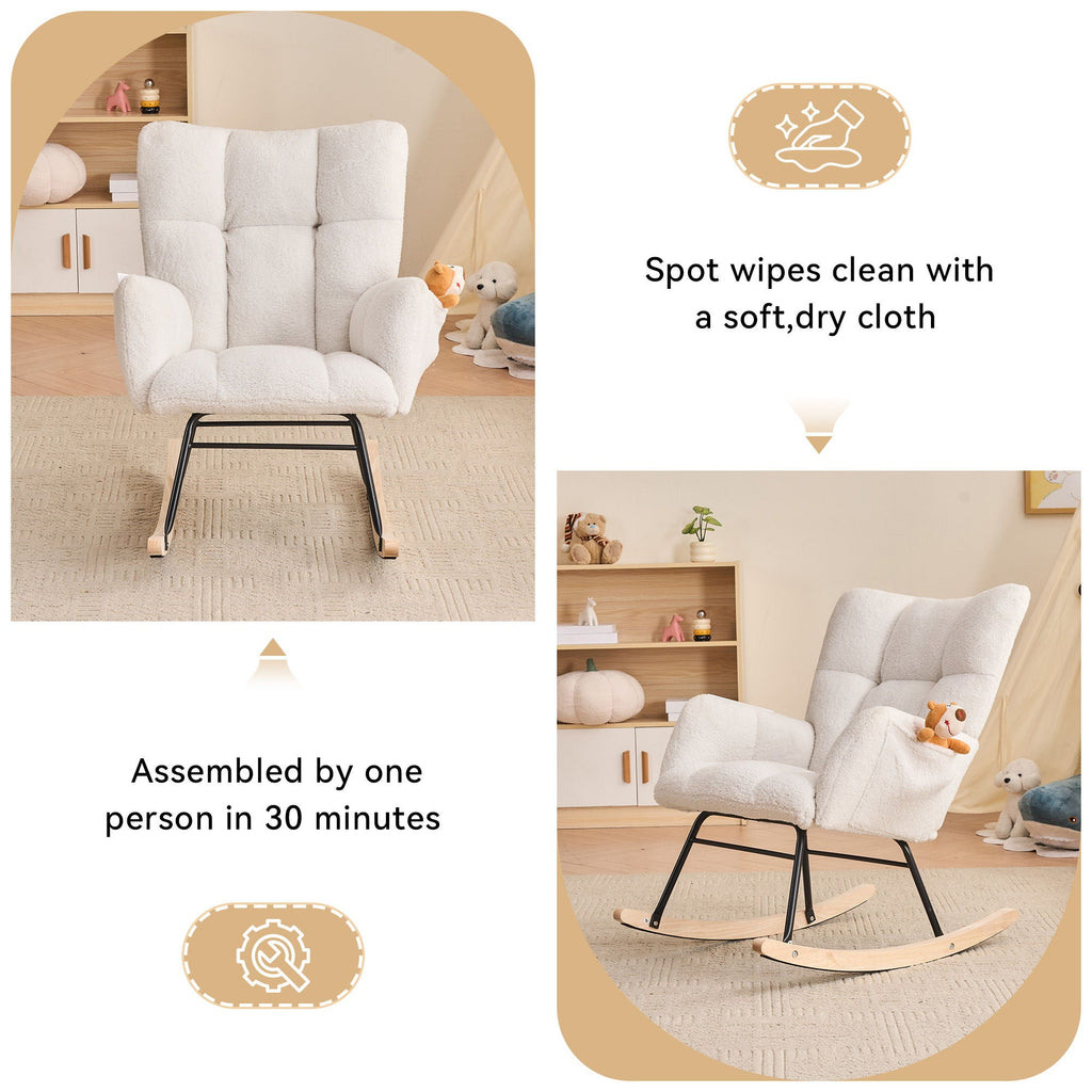 Teddy Fabric Rocking Gilder Nursery Chair For Living Room Indoor - Ivory